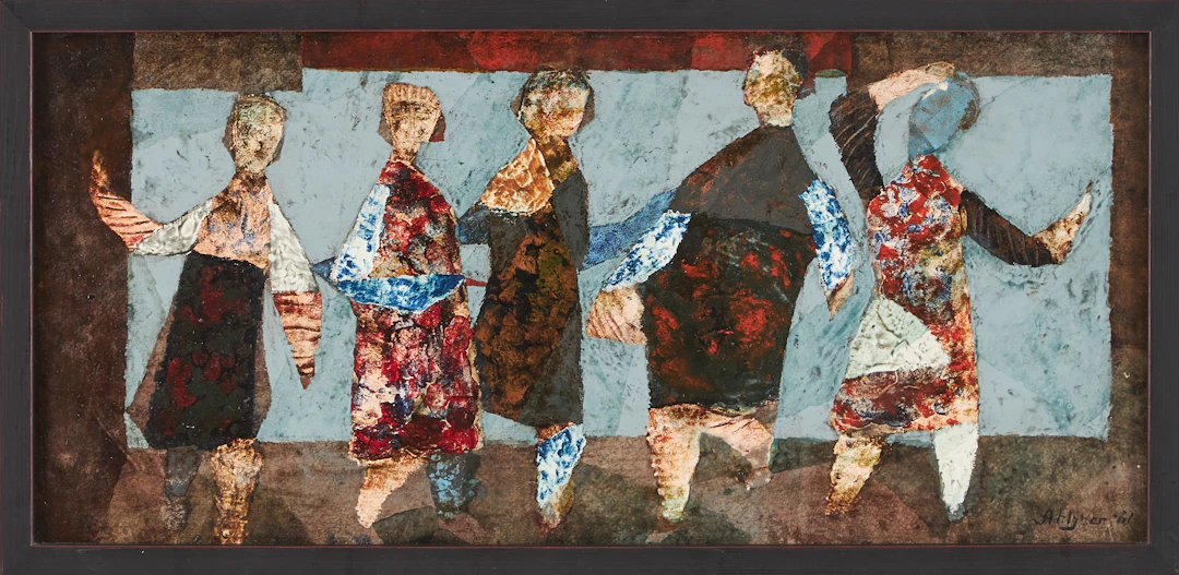 SVEN AHLGREN (1922-1997). Figurscen, olja på pannå.