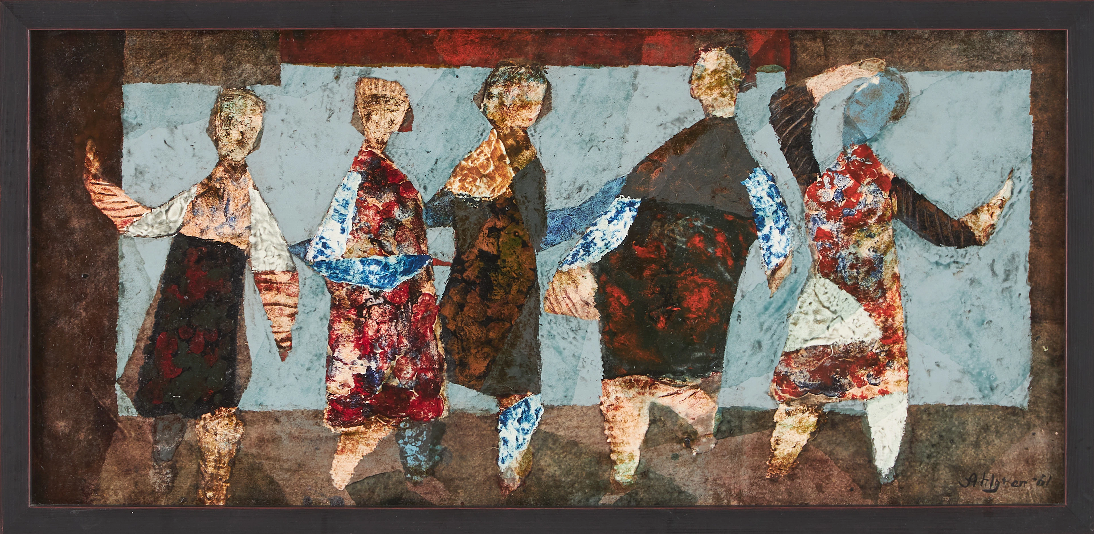 SVEN AHLGREN (1922-1997). Figurscen, olja på pannå.