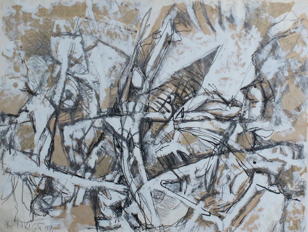 UNBEKANNTER KÜNSTLER. Mischtechnik auf Papier '' Abstrakte Collage '' (1989).