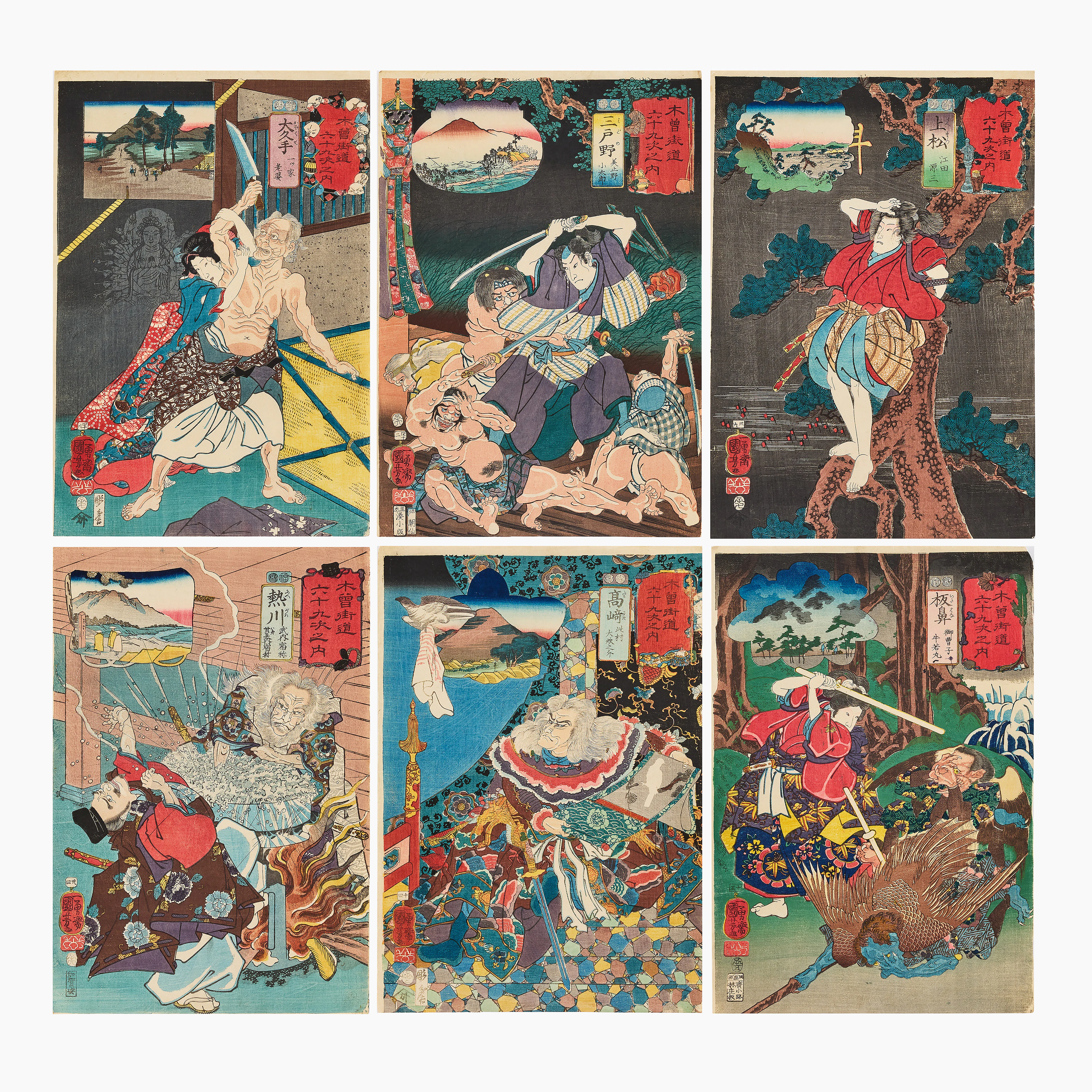 A Set of Twelve Japanese Woodblock Prints by Utagawa Kuniyoshi (1797-1861).