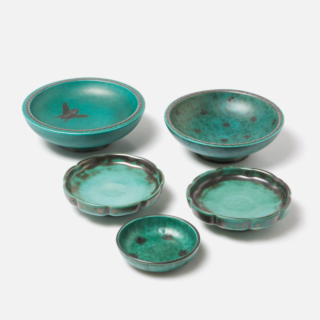 WILHELM KÅGE. EDVIN OLLERS, Skålar, 3+2 st, "Argenta", Gustavsberg