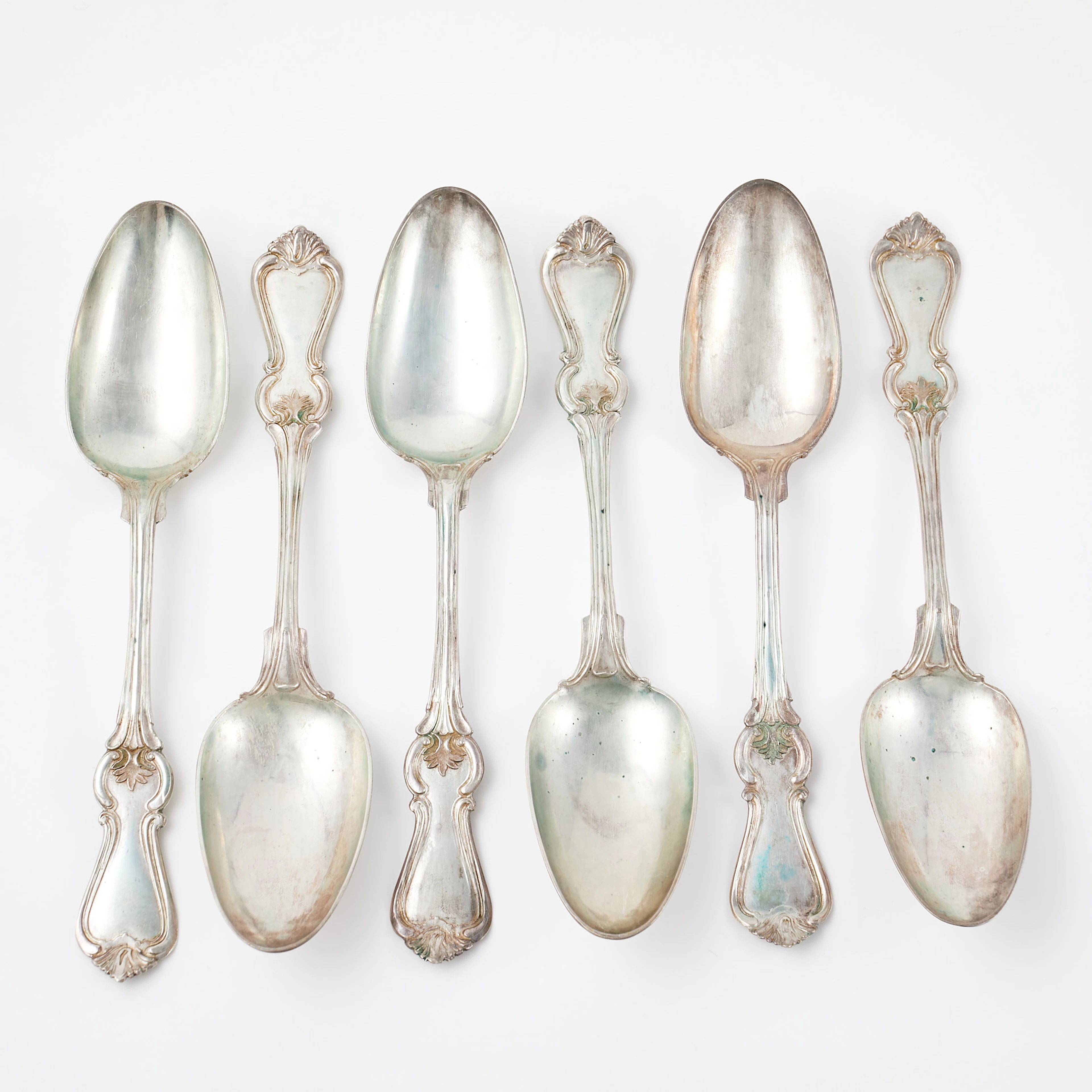 BORDSSKEDAR. 6 st, silver, Johan Fredrik Tynelius, (verksam 1870-1880)