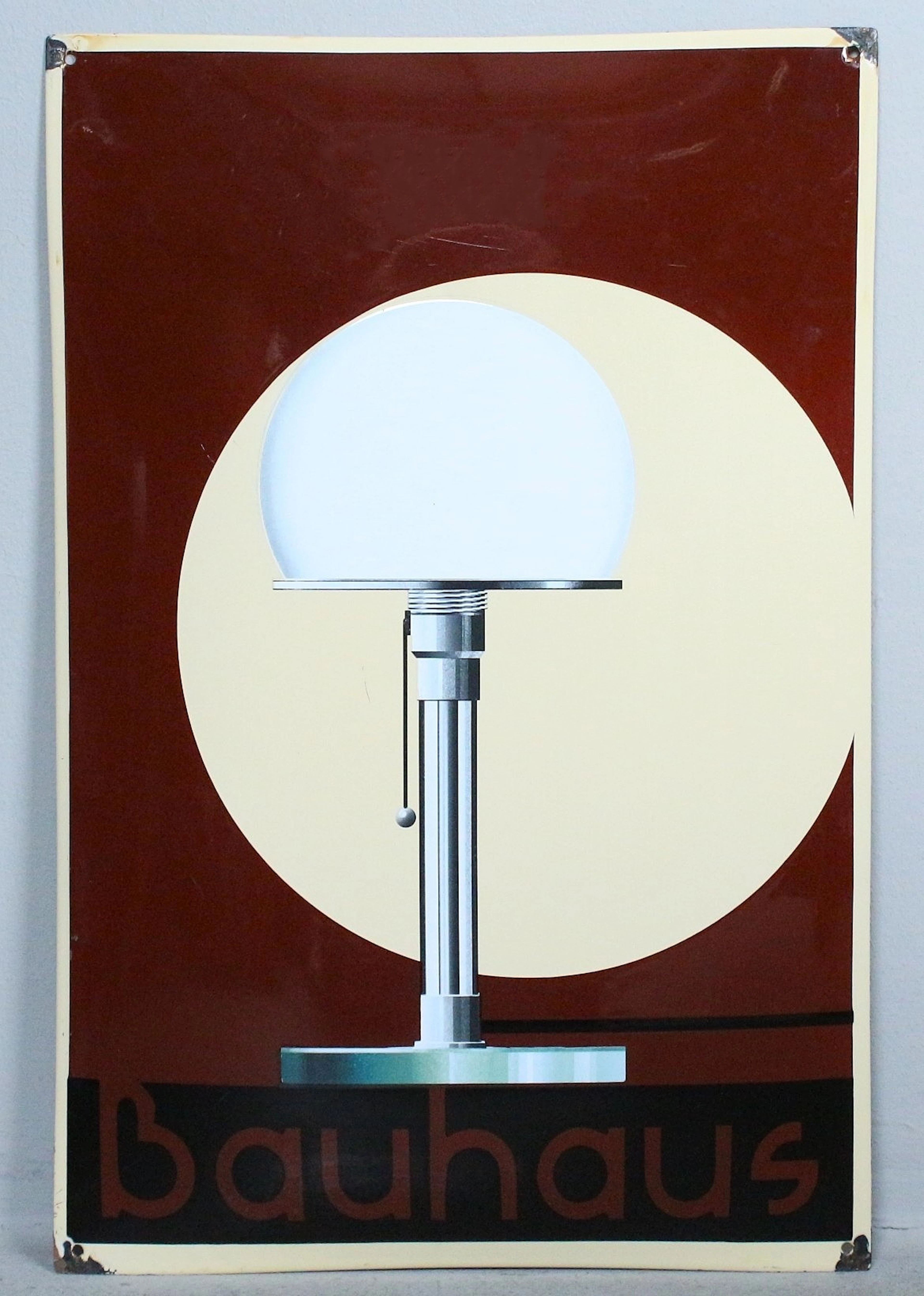 Emailleschild / Werbeschild, Bauhaus, 'Wagenfeld, Tecnolumen WA 24'.