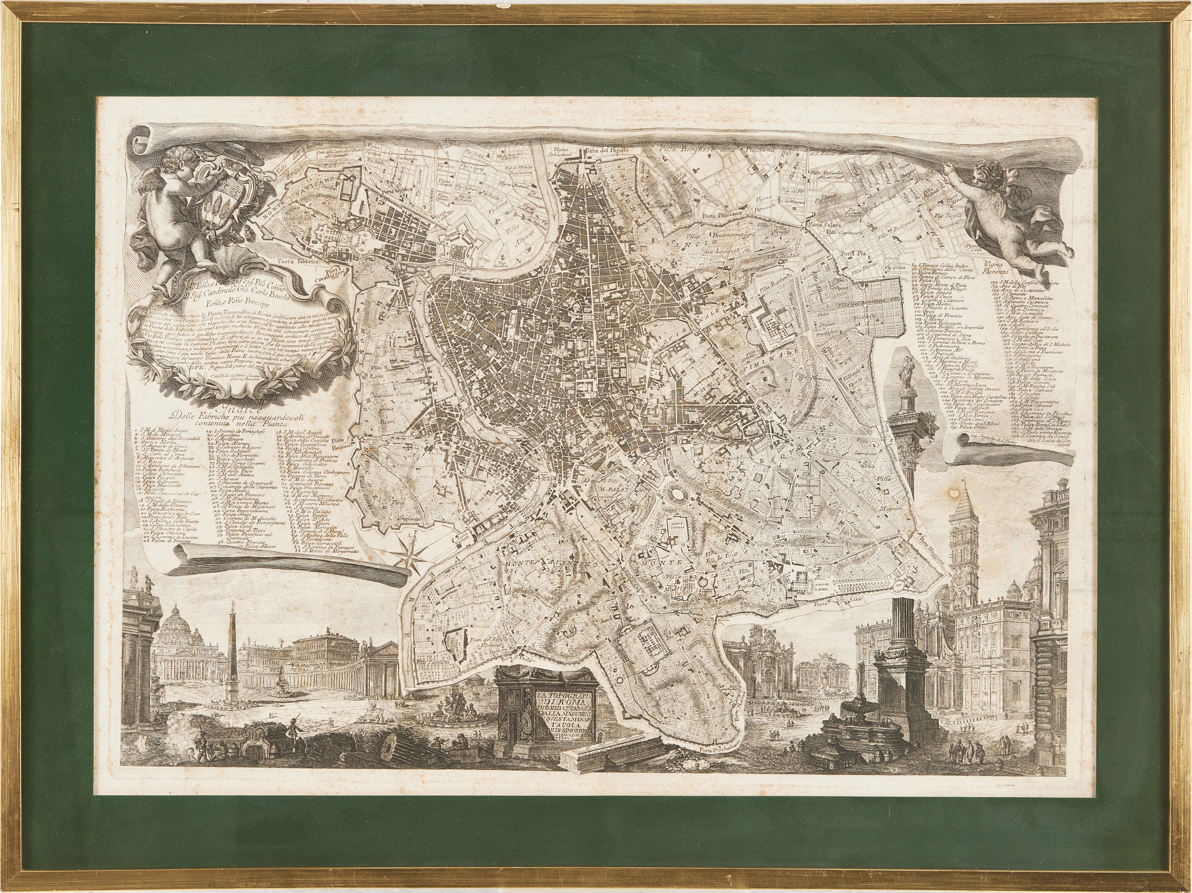 OLLIS KARTA ÖVER ROM MED VYER AV PIRANESI, 1748.
