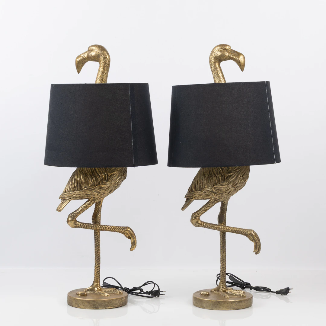 BORDSLAMPOR, ett par, i form av flamingos, 2000-tal.