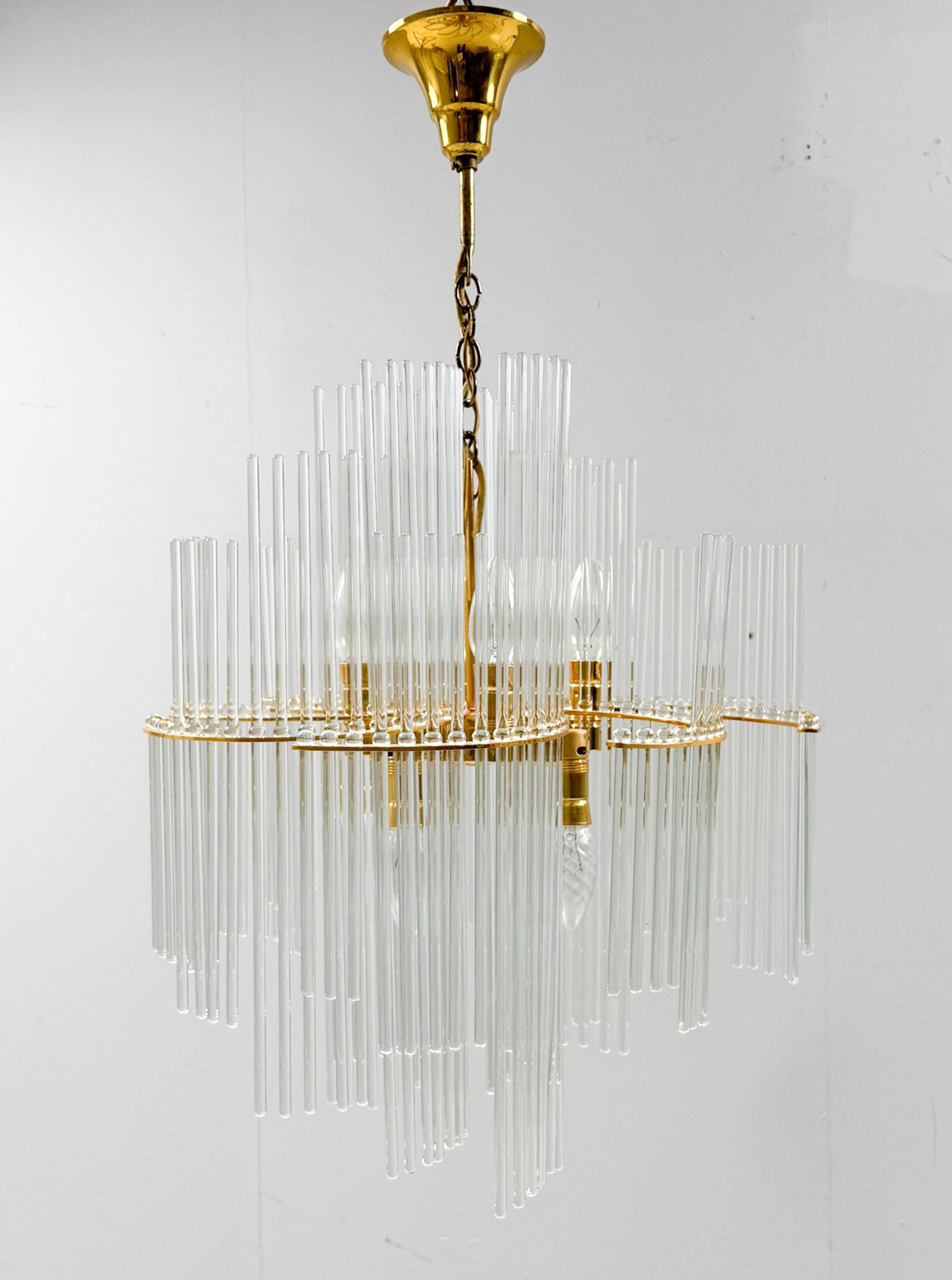 GAETANO SCIOLARI. Mid Century Kronleuchter/Deckenlampe, Murano Glasstäben