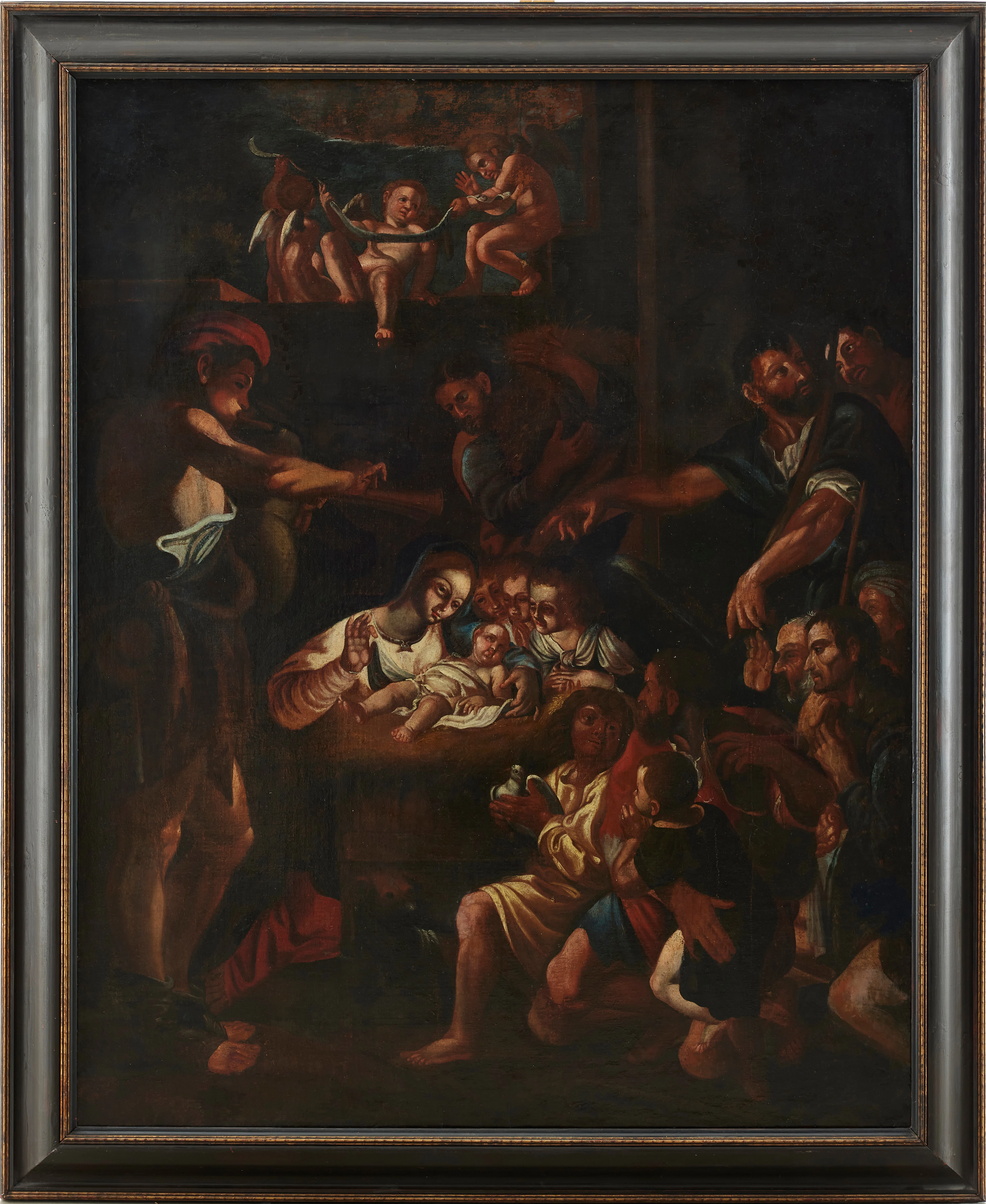 ANNIBALE CARRACCI. efter, Den heliga familjen i stallet.