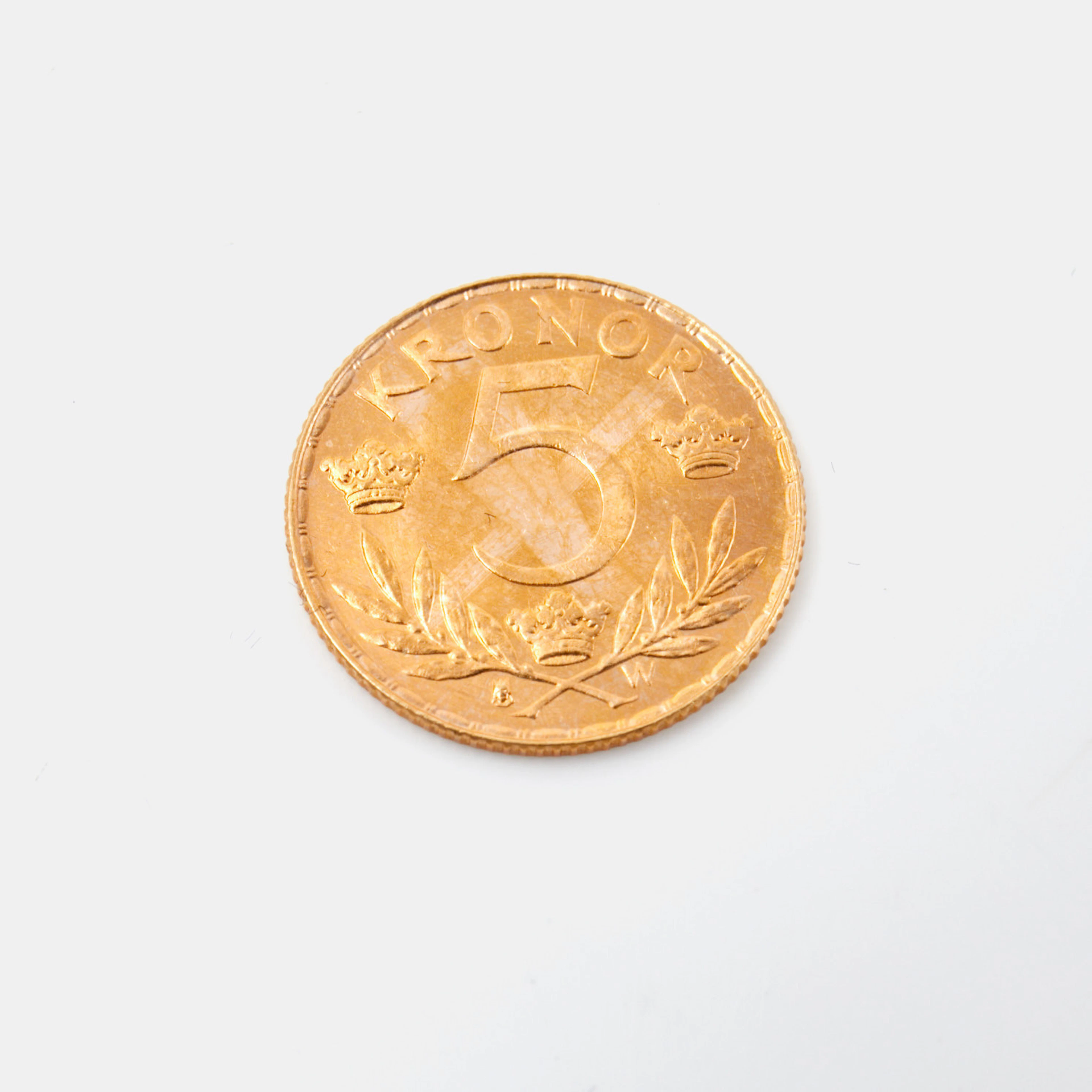 MYNT, 21,6 k guld, Gustaf V, 5 kronor, 1920, med etui och certifikat