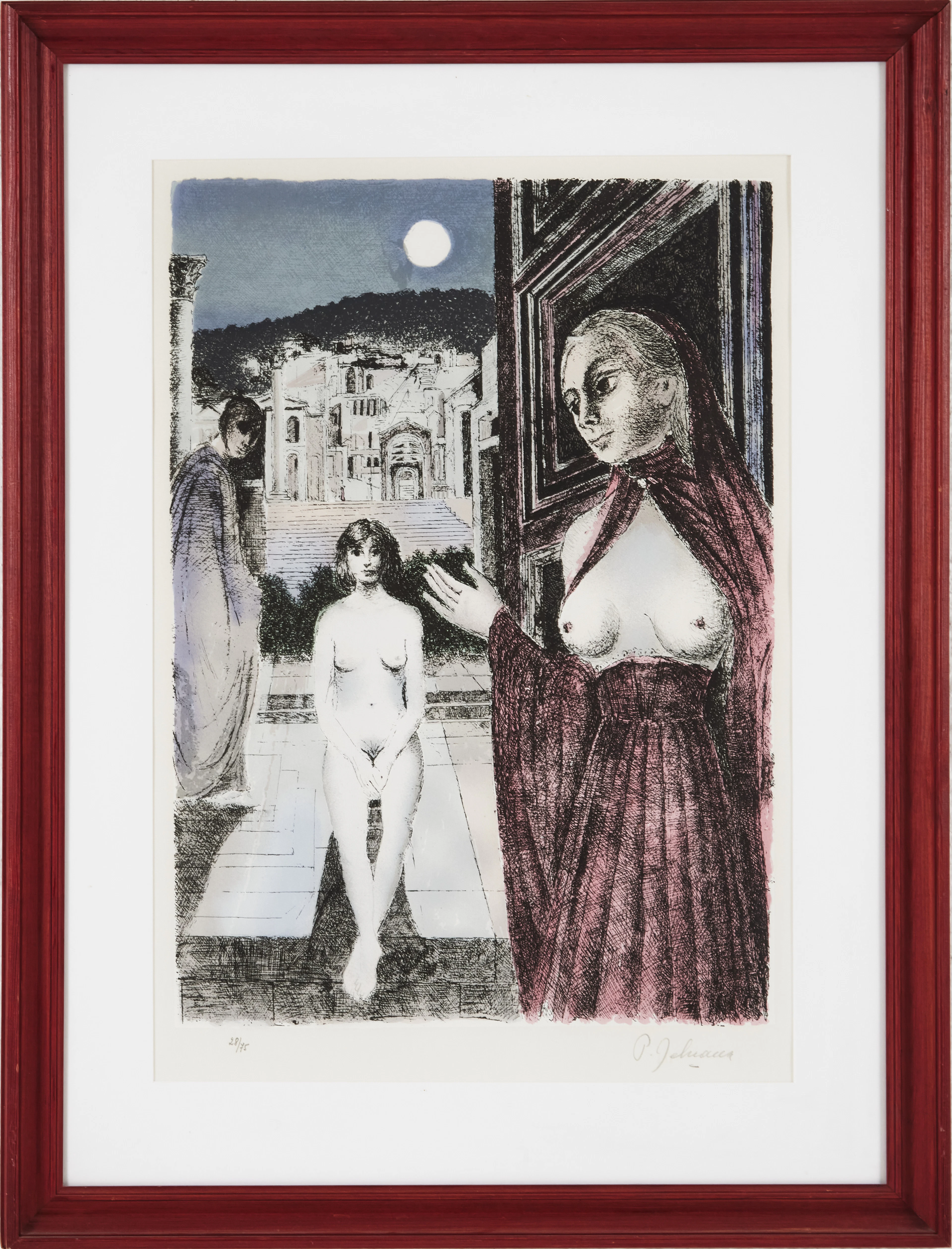 PAUL DELVAUX. "LA REINE DE SABA", seriegrafi, signerad och numrerad 28/75.