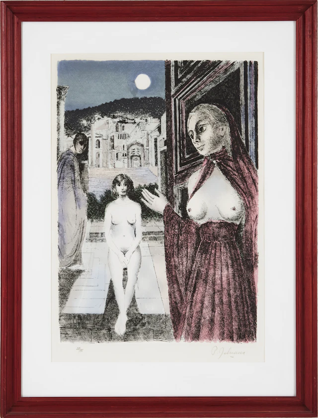 PAUL DELVAUX. "LA REINE DE SABA", seriegrafi, signerad och numrerad 28/75.