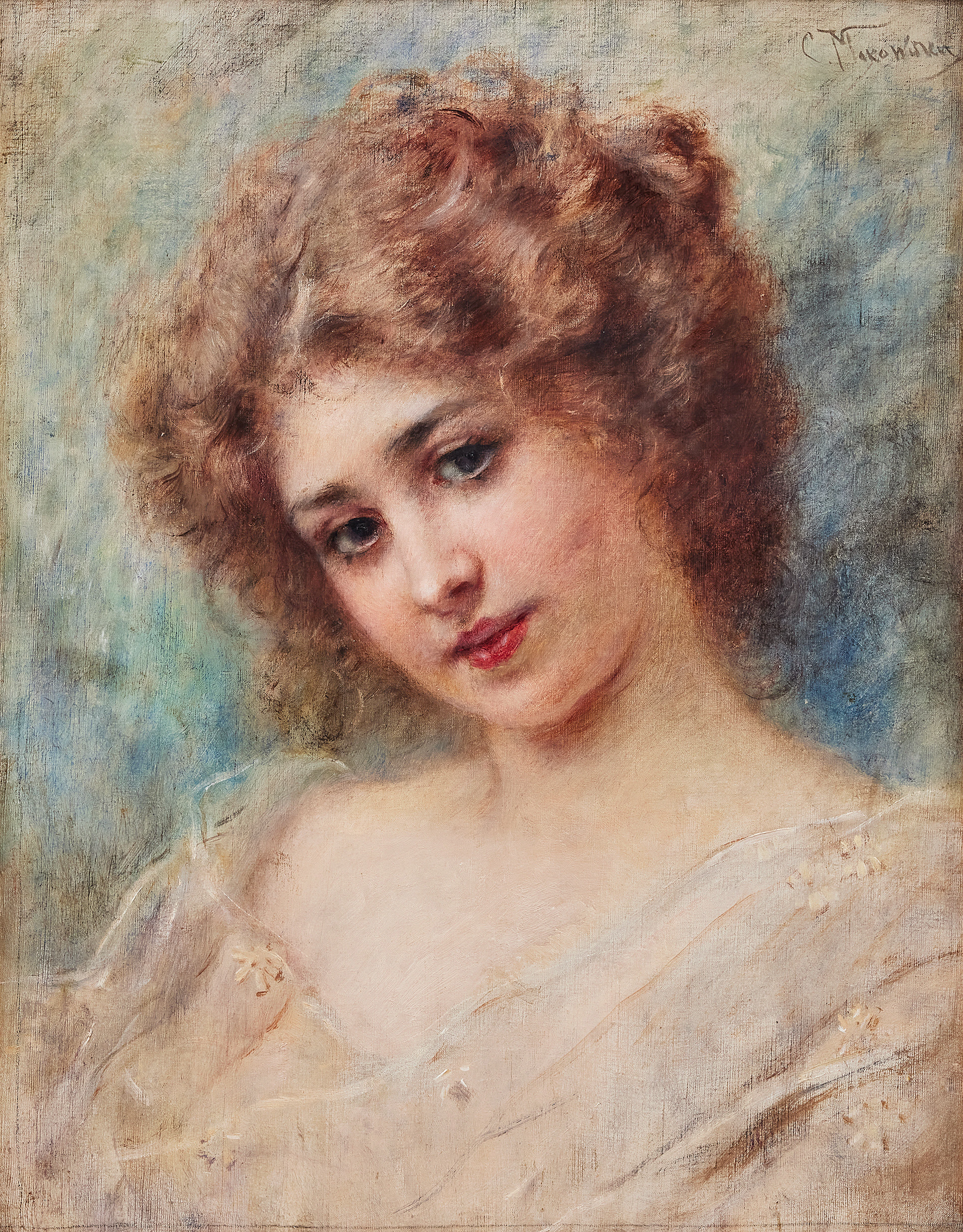 KONSTANTIN MAKOVSKY (RUSSIA 1839-1915). Portrait of a young lady.