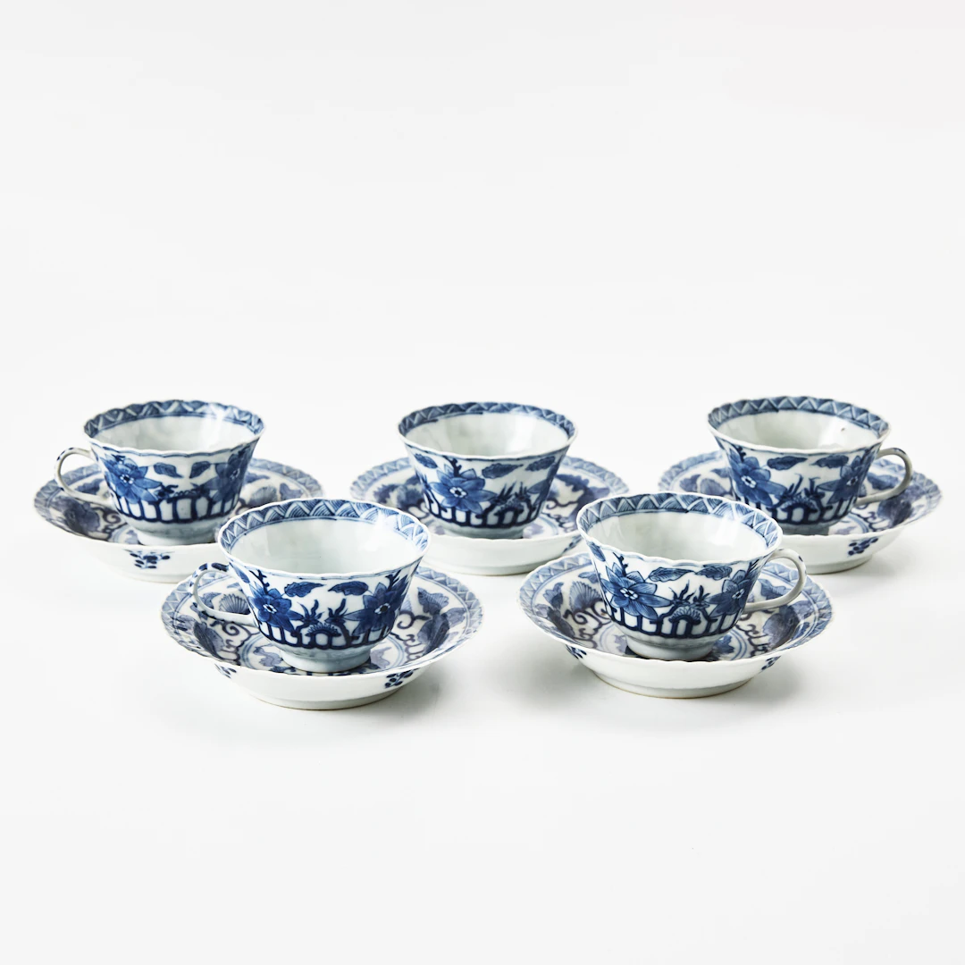 KAFFEKOPPAR, 5 st., porslin, Kina, Guangxu (1875-1908), dekor av stiliserade