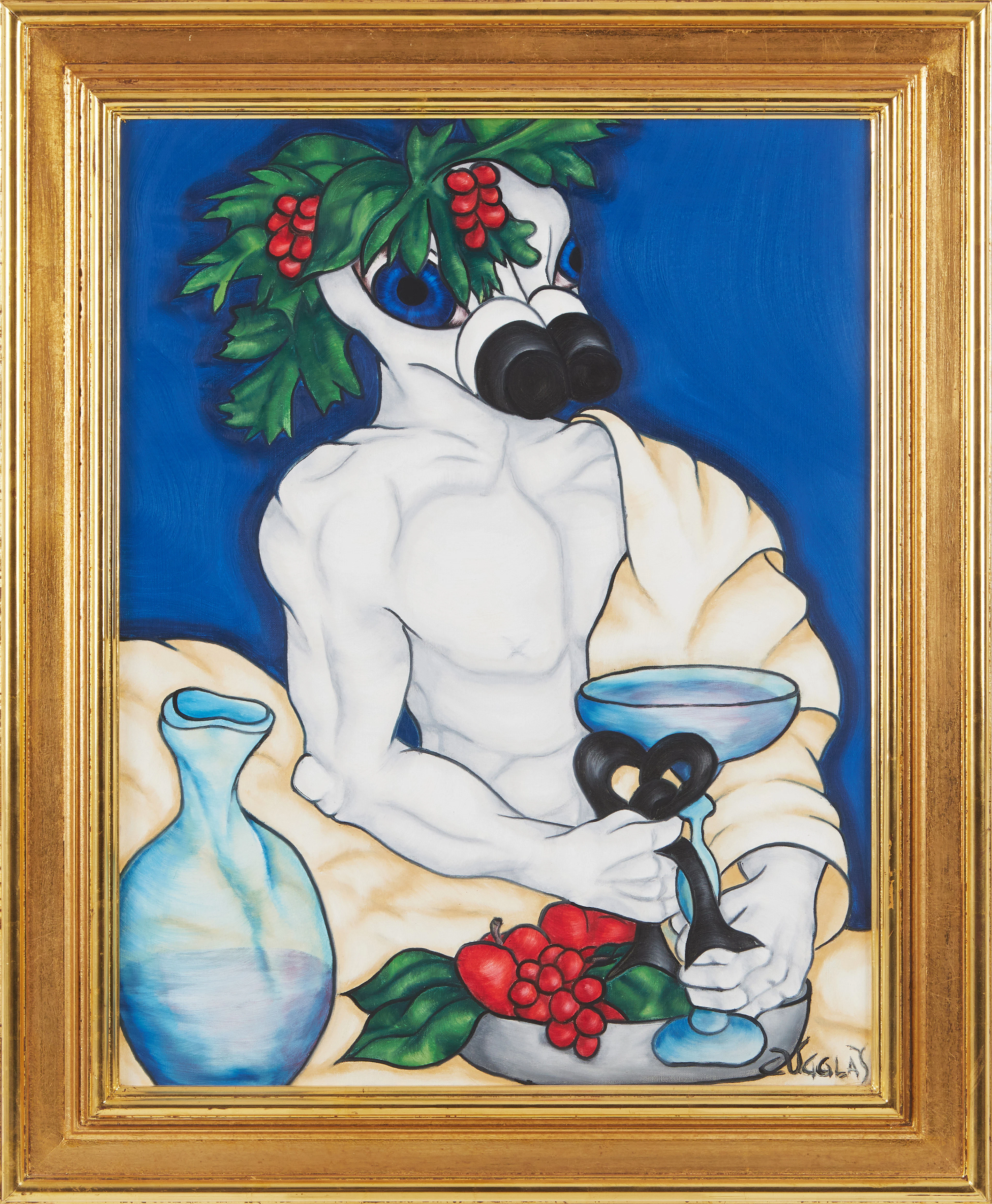 CAROLINE AF UGGLAS. "Bacchus - Fyllehund" akrylmålning signerad Af Ugglas.