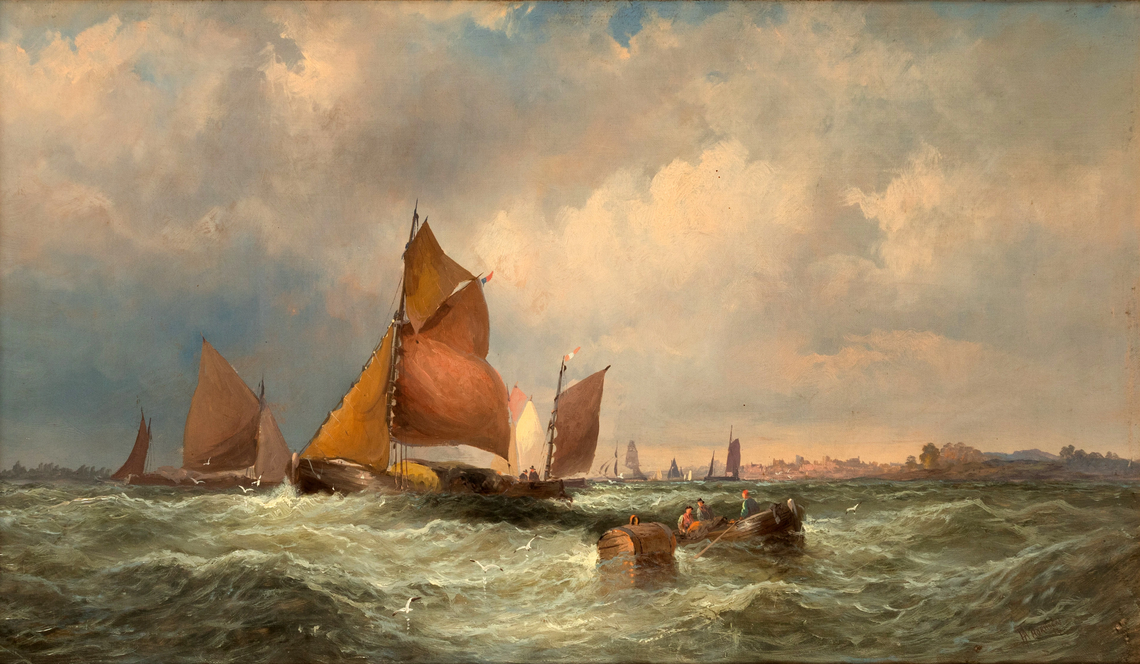 WILLIAM ANSLOW THORNBERY (CA. 1847-1907). Segelschiffe vor der Küste.