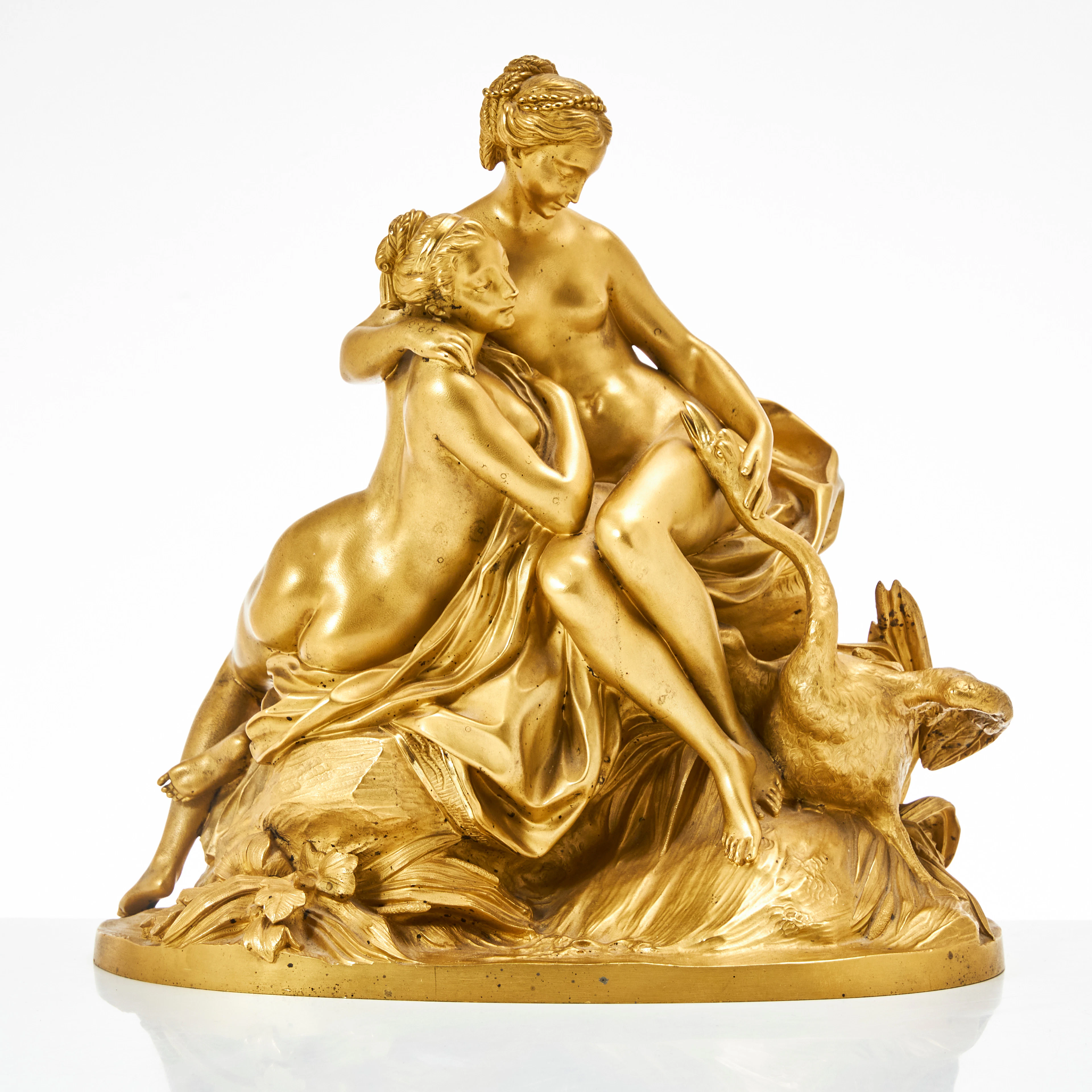 SKULPTUR, förgylld brons, Leda och svanen, kopia efter É-M Falconet.