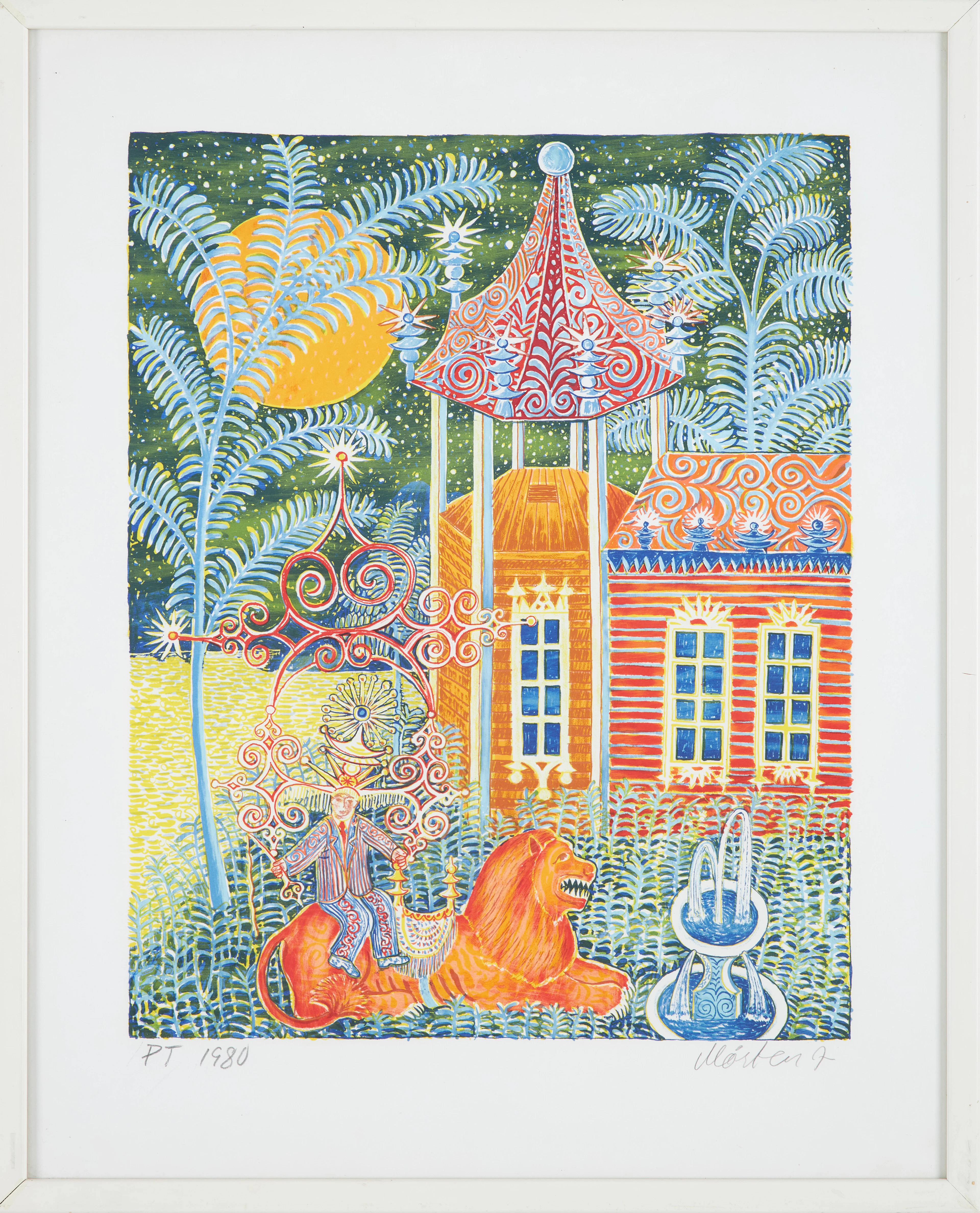 MÅRTEN ANDERSSON. Färglitografi, "Lejontämjarens hus", provtryck