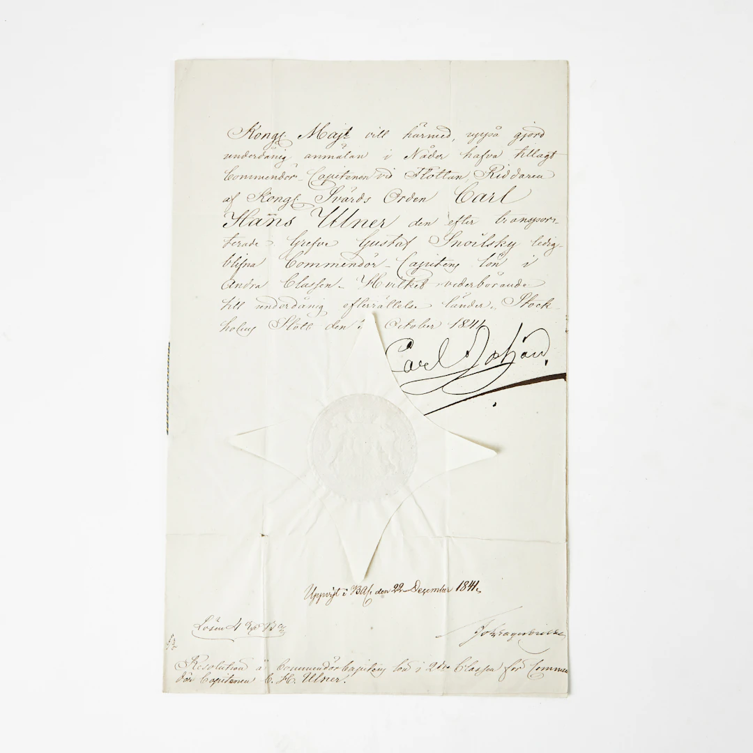 KARL XIV JOHAN - UNDERTECKNAD HANDLING, resolution för Carl Hans Ulner