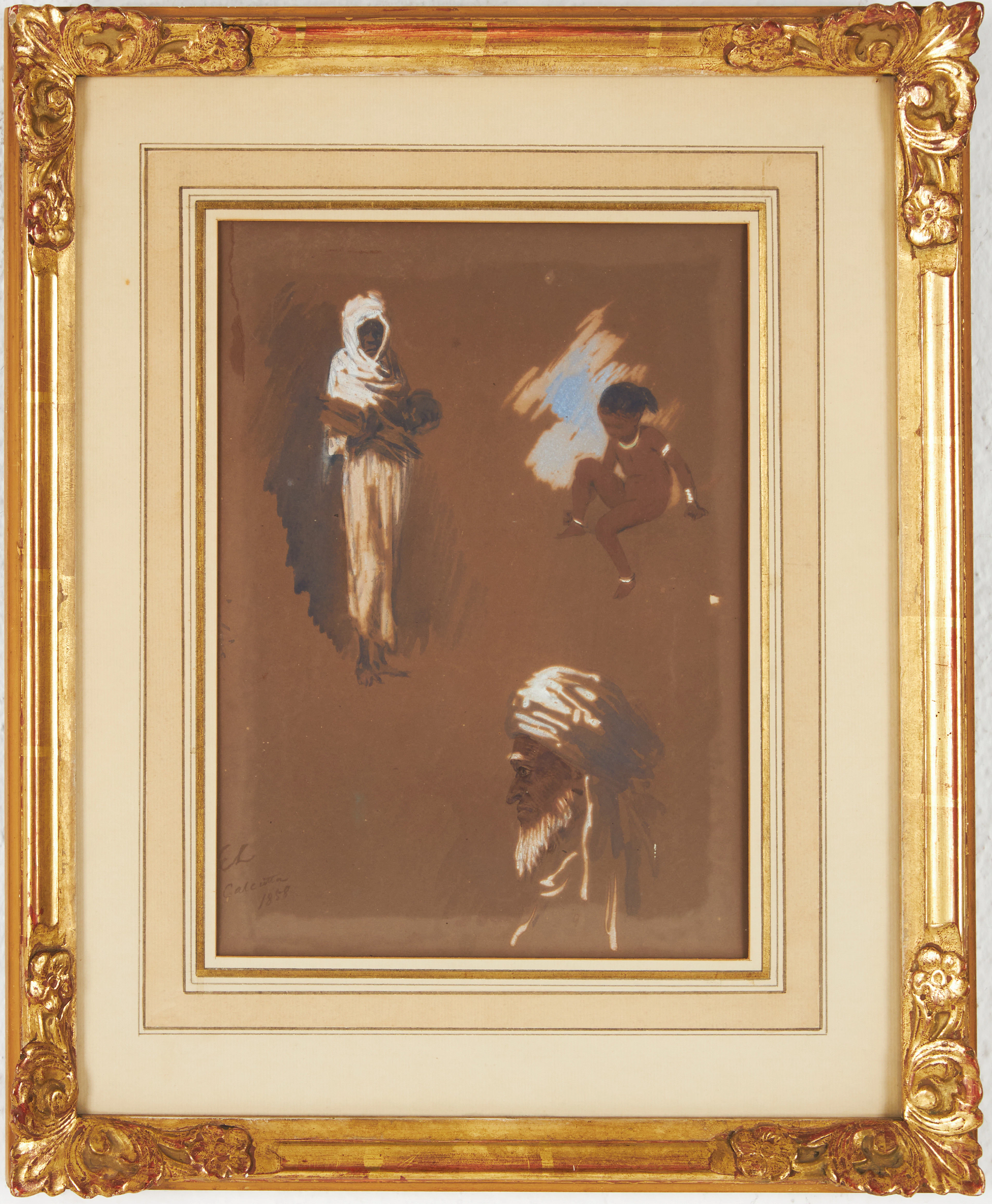 EGRON LUNDGREN. Personstudier - Indien, gouache, monogramsignerad
