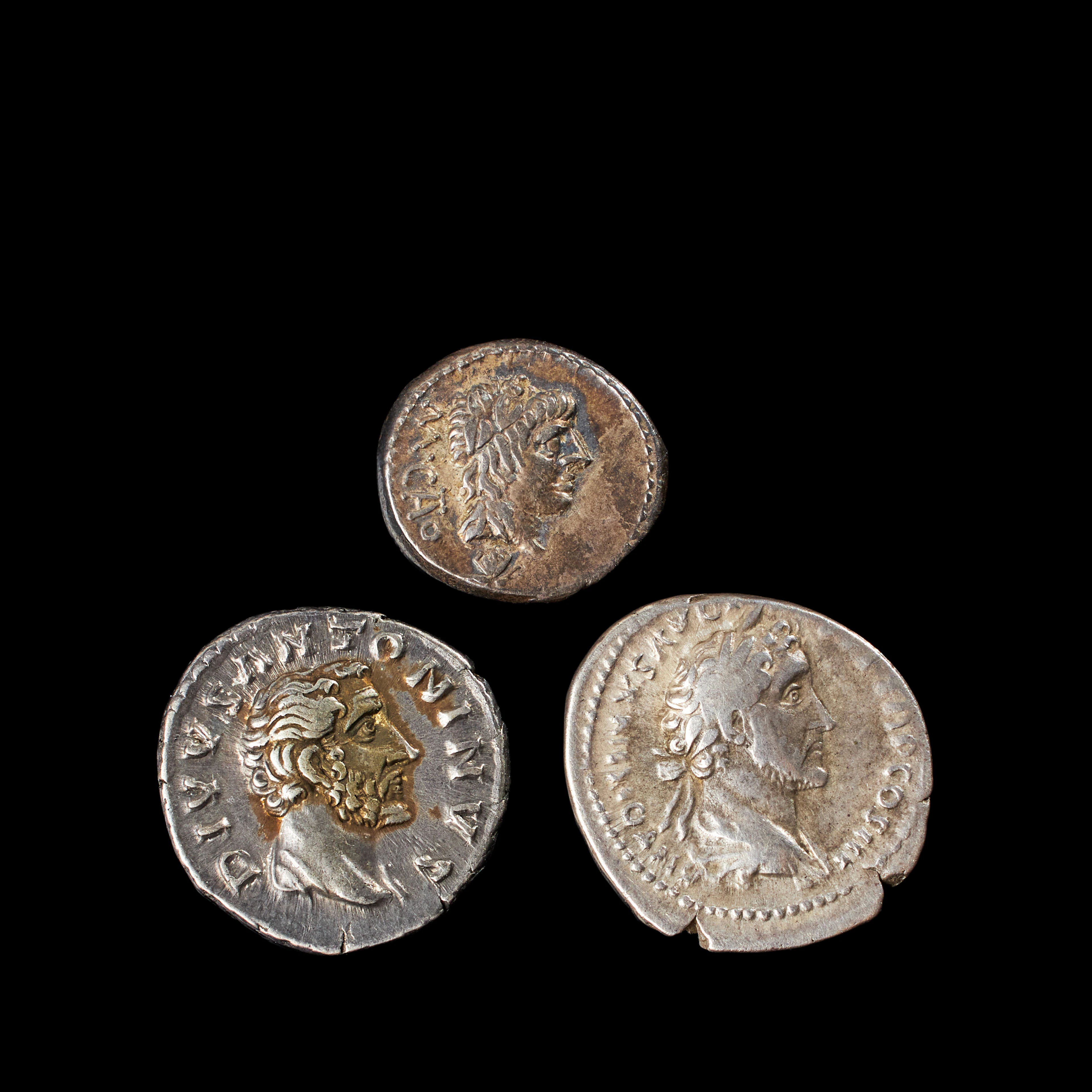 SILVERMYNT, 3 st, romerska bl a Antonius Pius, denarius, med Marcus