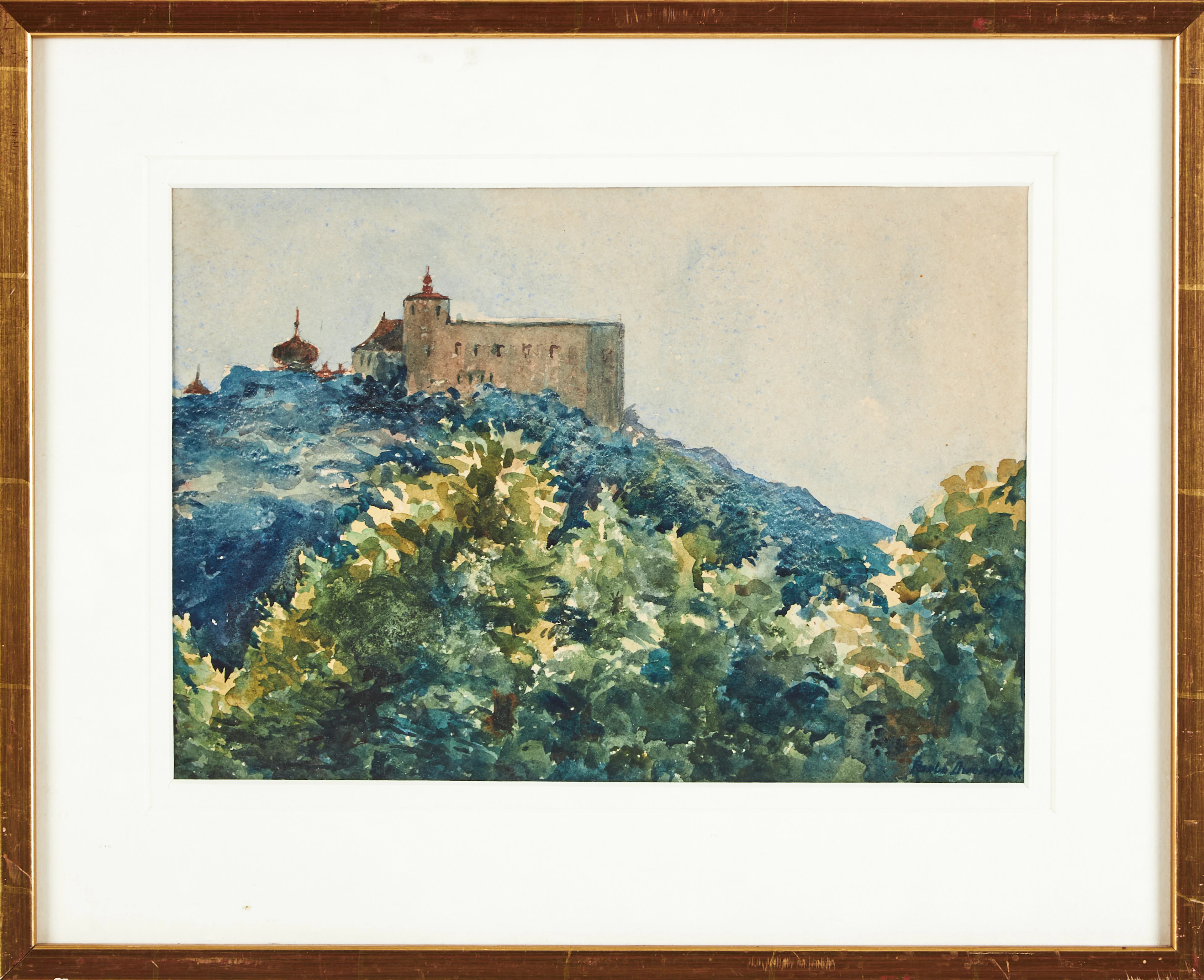 OIDENTIFIERAD KONSTNÄR. "Schloss Ernstbrünn", akvarell.