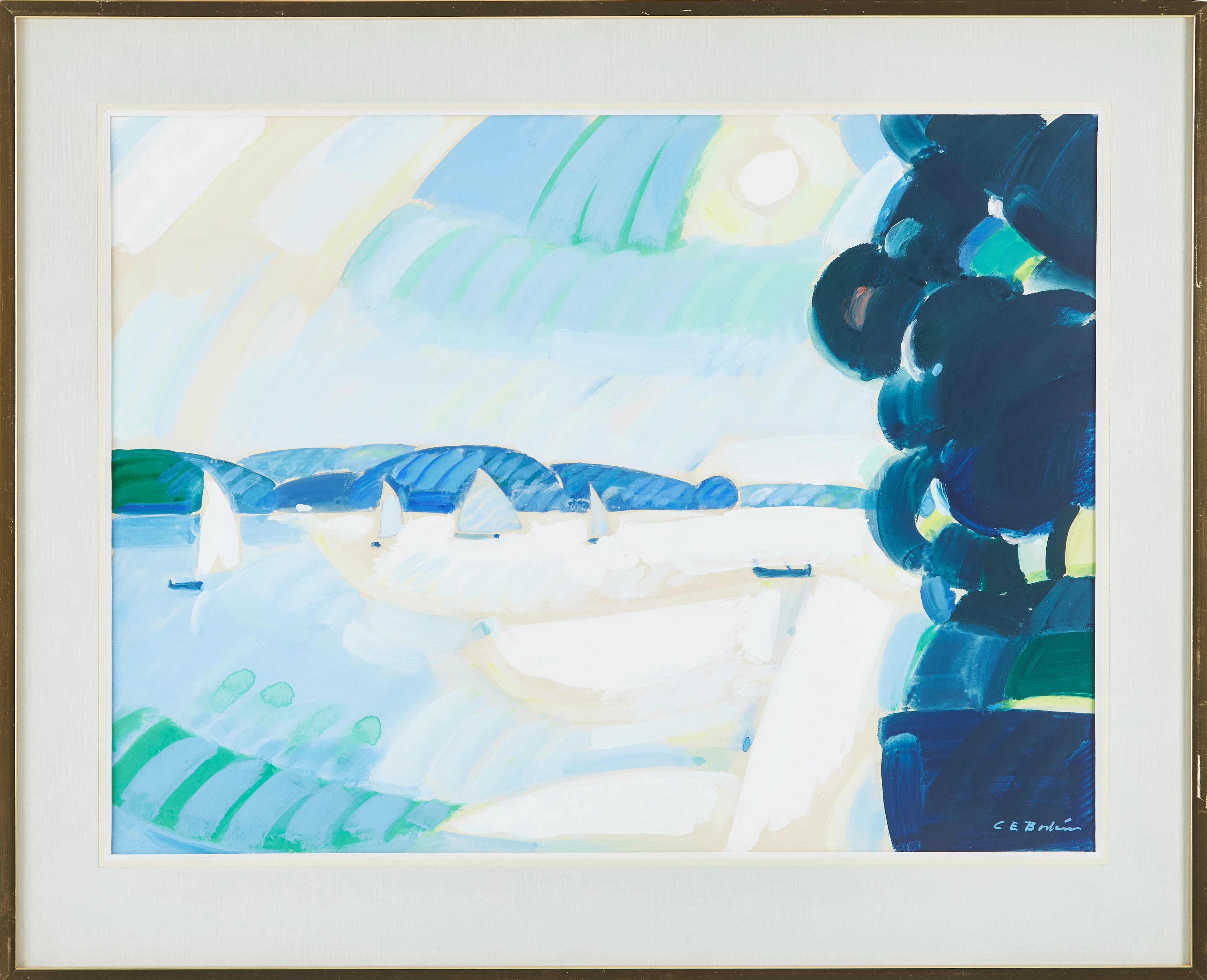 CARL ERIK BODÉN. Segelbåtar på hav, gouache, signerad.