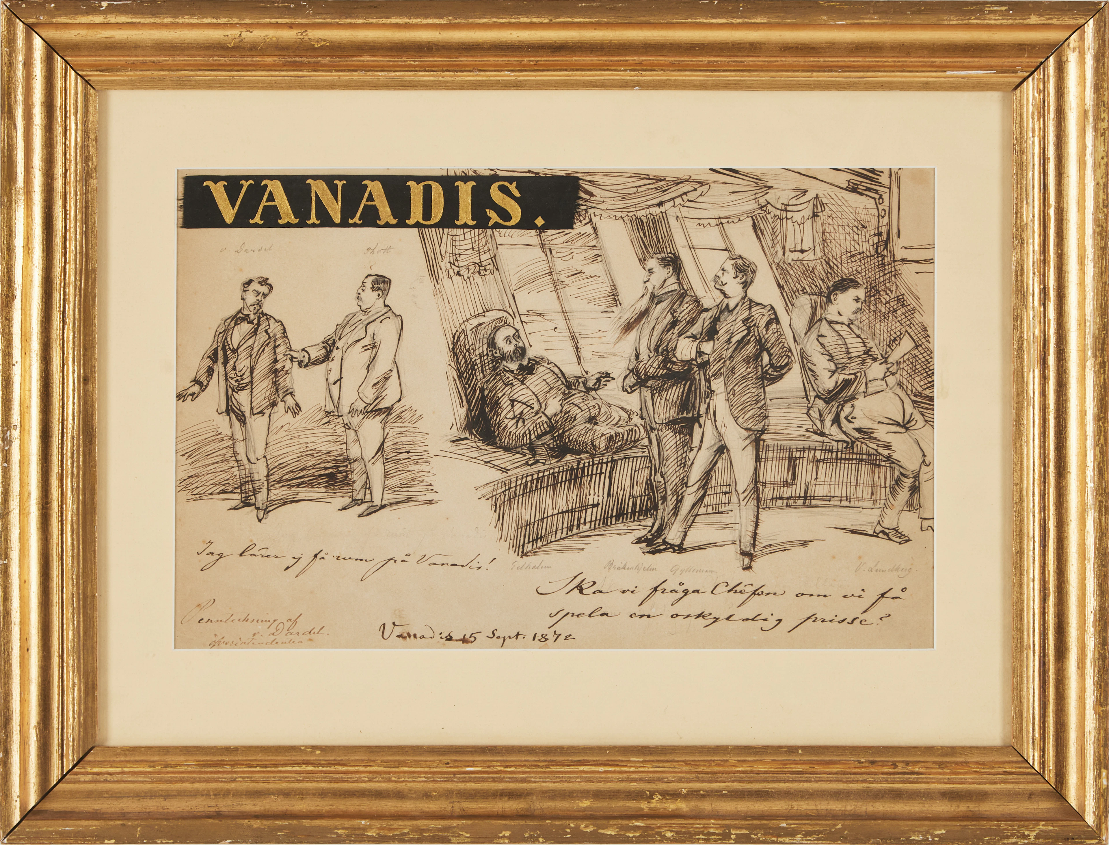 FRITZ VON DARDEL. Vanadis (namngivna personer i skeppskajuta), tuschteckning