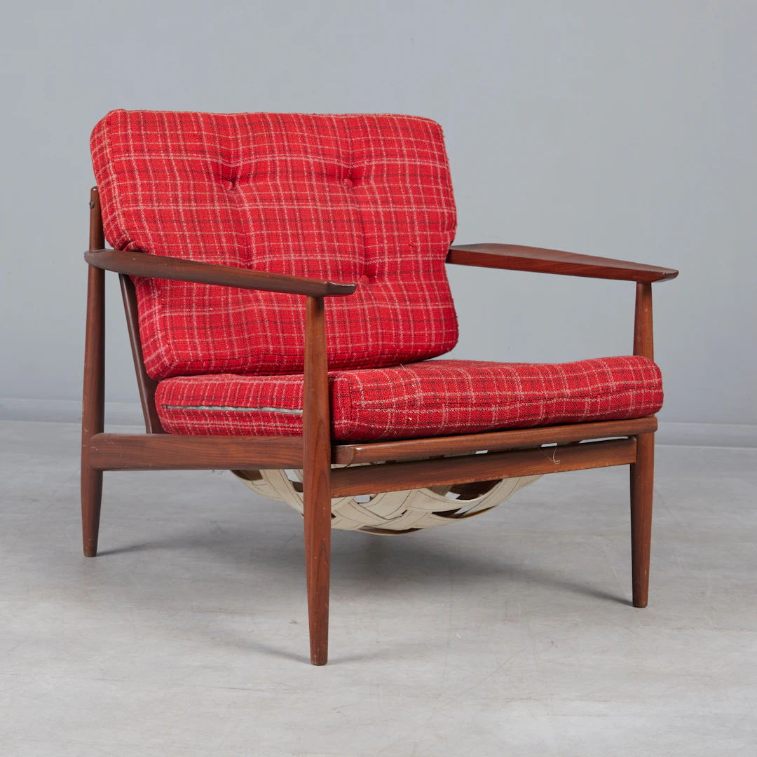 MID-CENTURY Sessel / Lounge Chair, Teakholz, Wollstoff, 1960er Jahre
