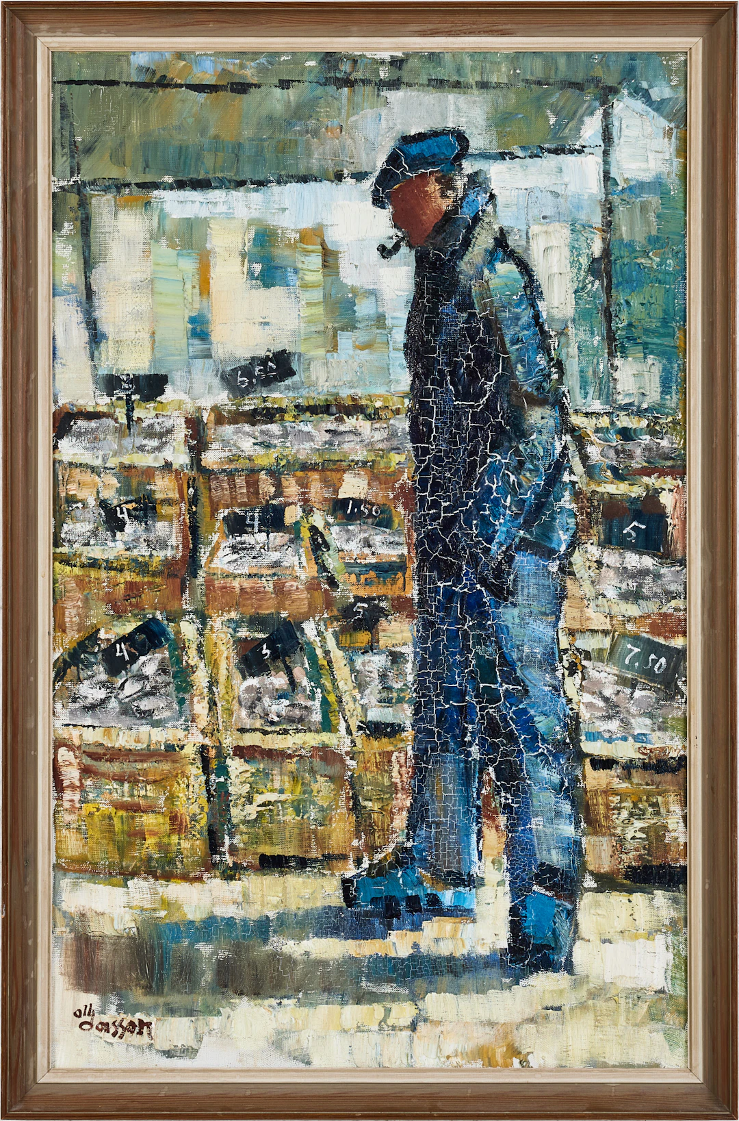 OLLE LARSSON ( 1926-1996). Man på marknad, oja på duk, signerad.