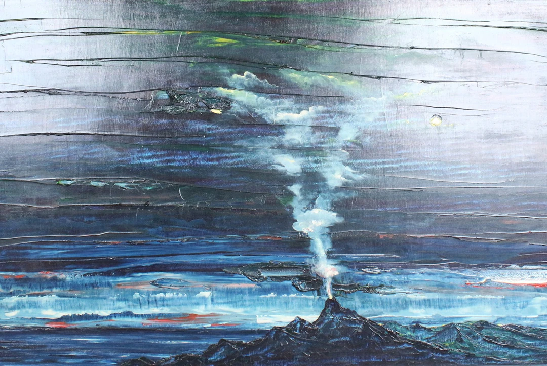 LUDWIG ALTHAUS. Öl auf Platte, '' Vulkan '' (1962).