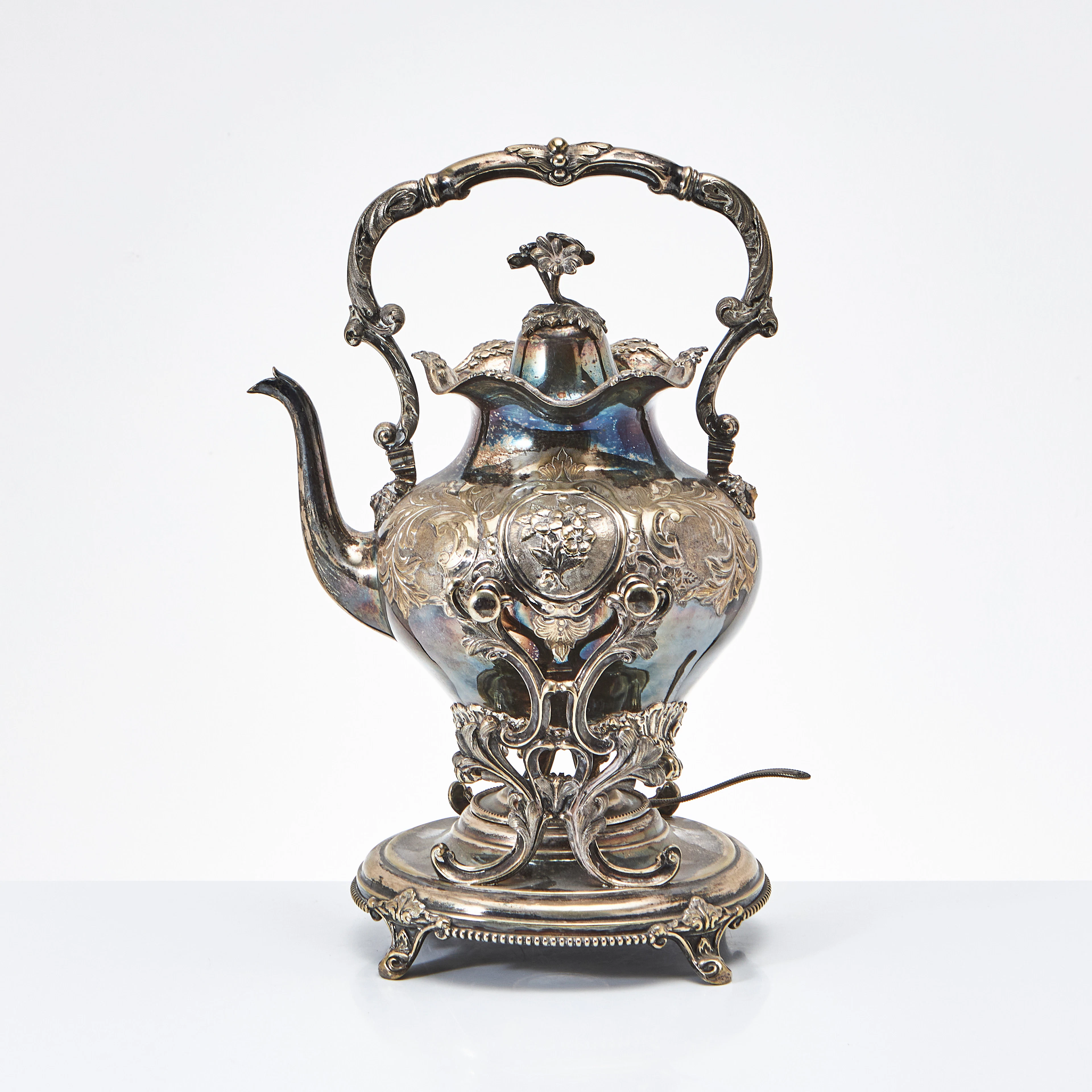 TEKANNA MED RECHAUD, nysilver, 1800-talets slut, A.G. Dufva, Stockholm.