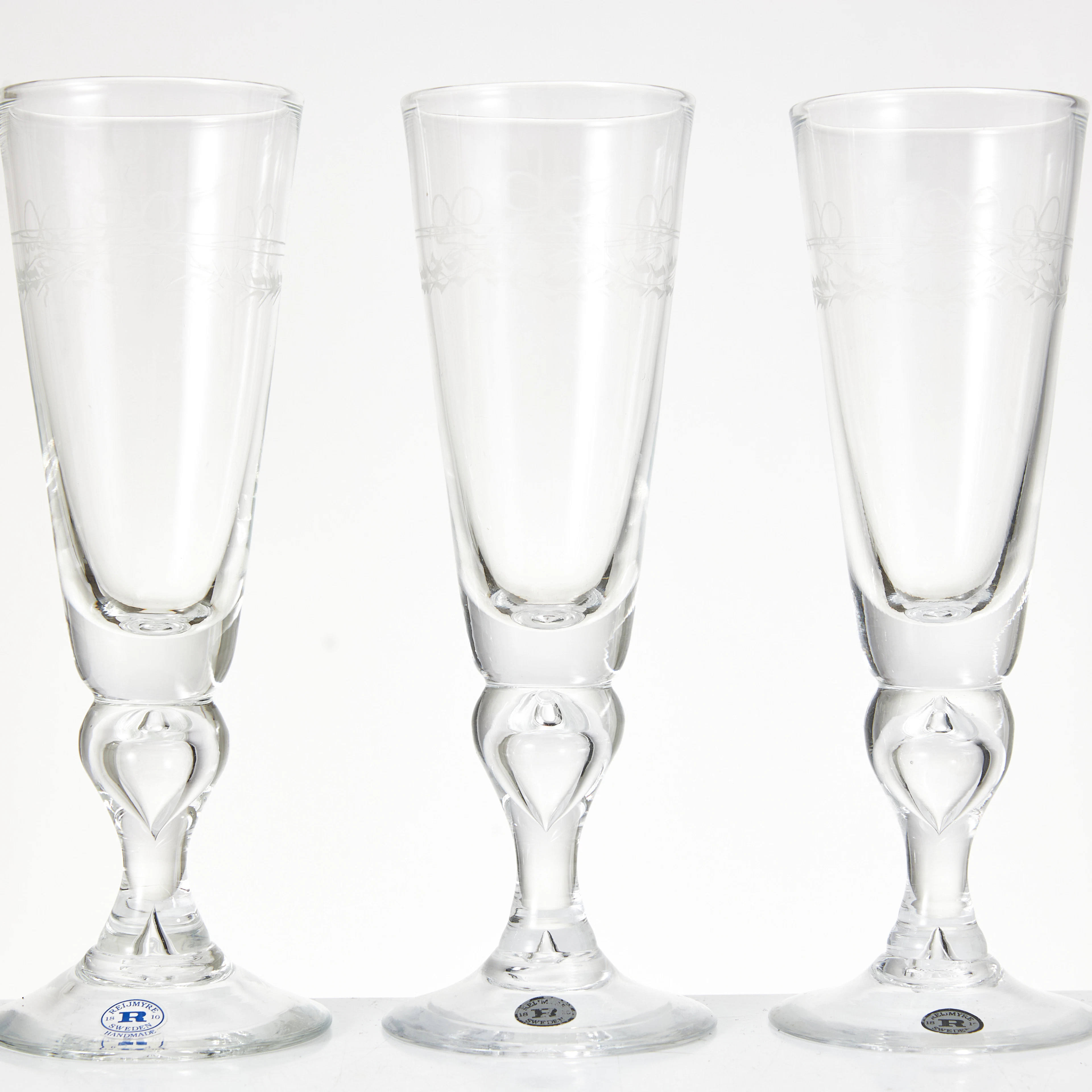 CHAMPAGNEGLAS, 12 st, "Antik", Reijmyre, klarglas med graverad dekor.