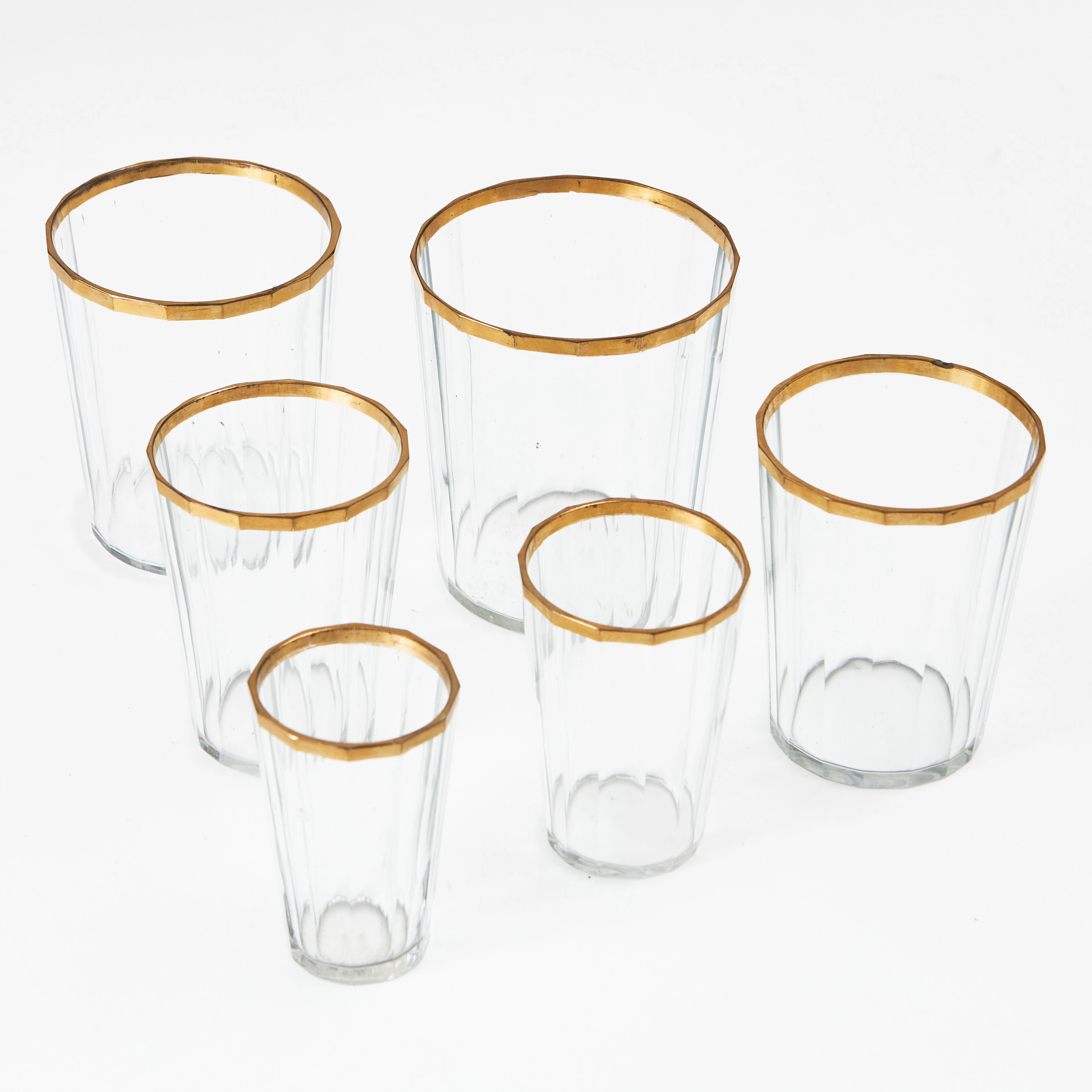RESEGLAS, 6 st, 1800-talets andra hälft, Tyskland, fasettslipade, kant i guld.