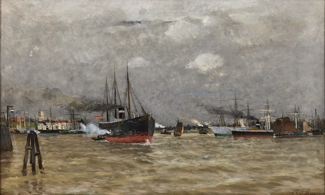 CARL SKÅNBERG. Holländsk hamn, olja på pannå, signerad.