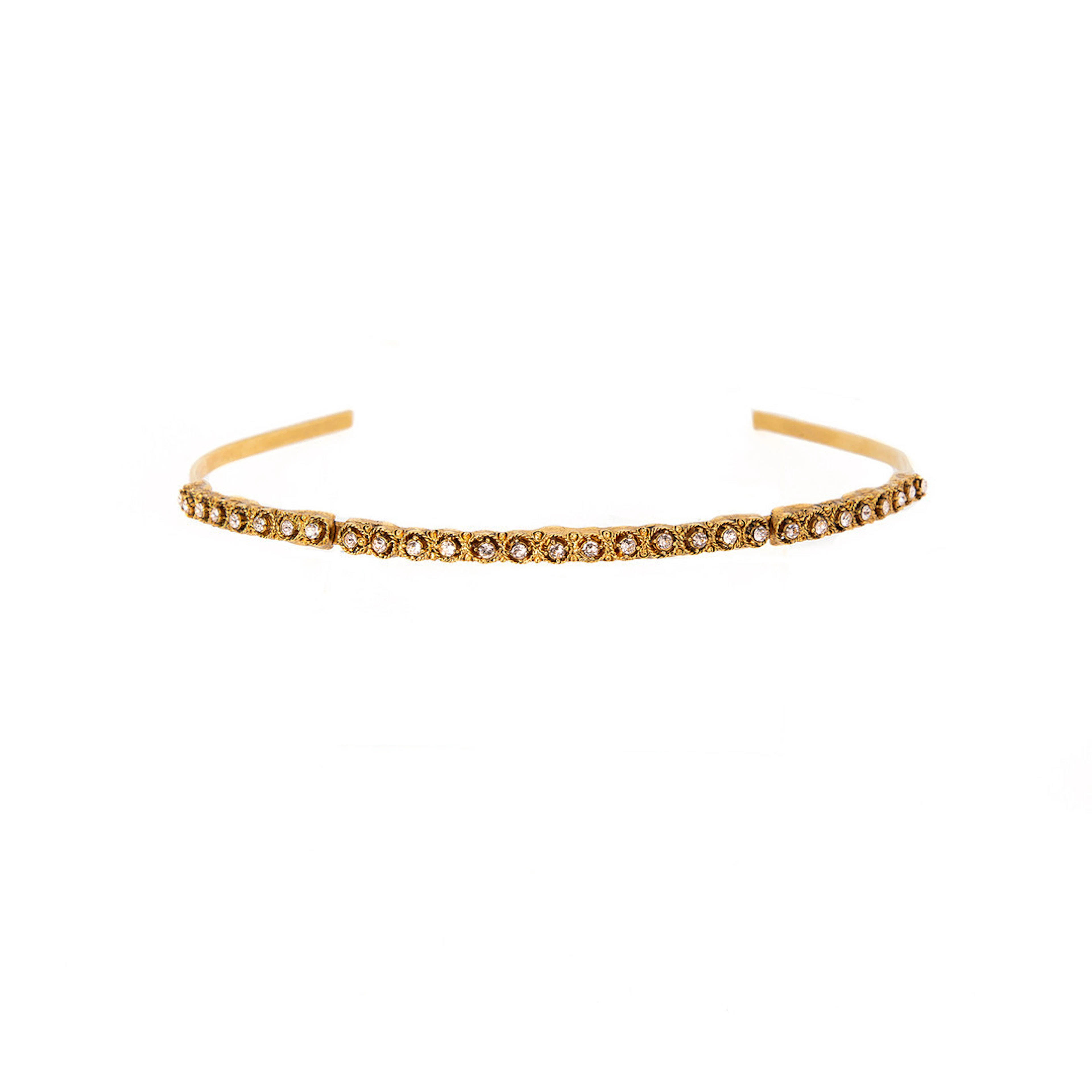 OSCAR DE LA RENTA. Diadem, gulmetall samt strass.