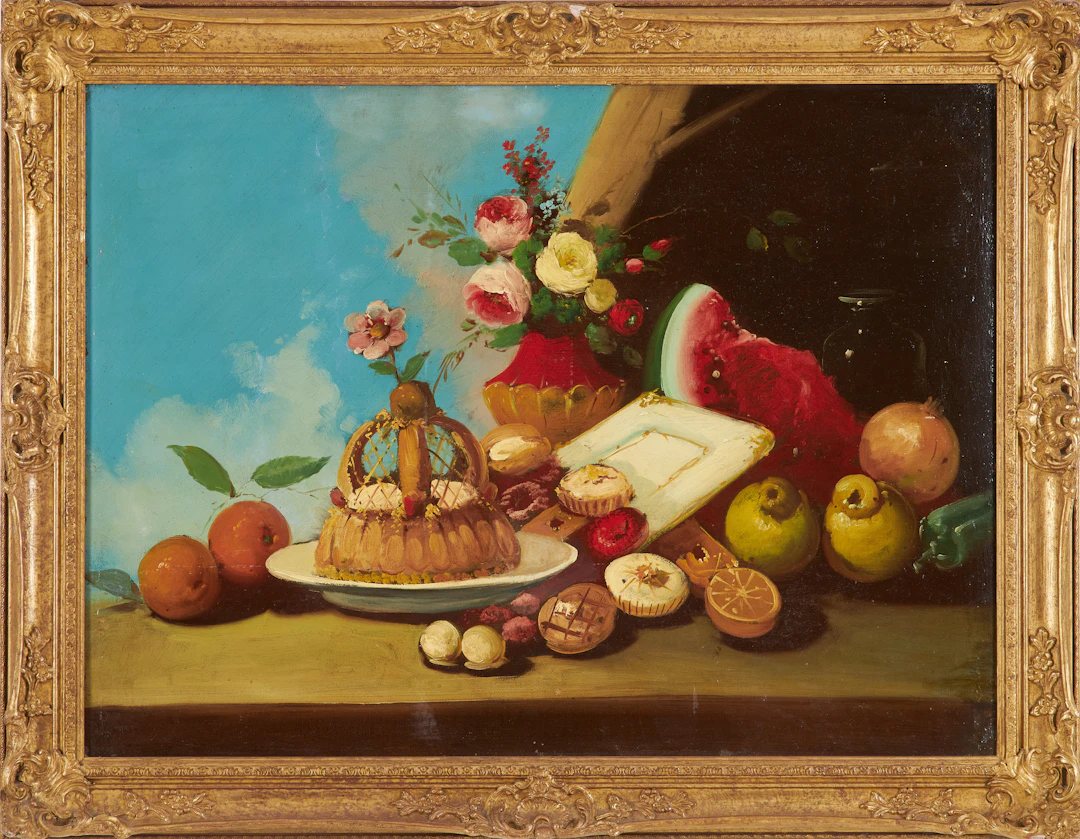 OKÄND KONSTNÄR. Stilleben, olja på duk, 1800 talets slut.