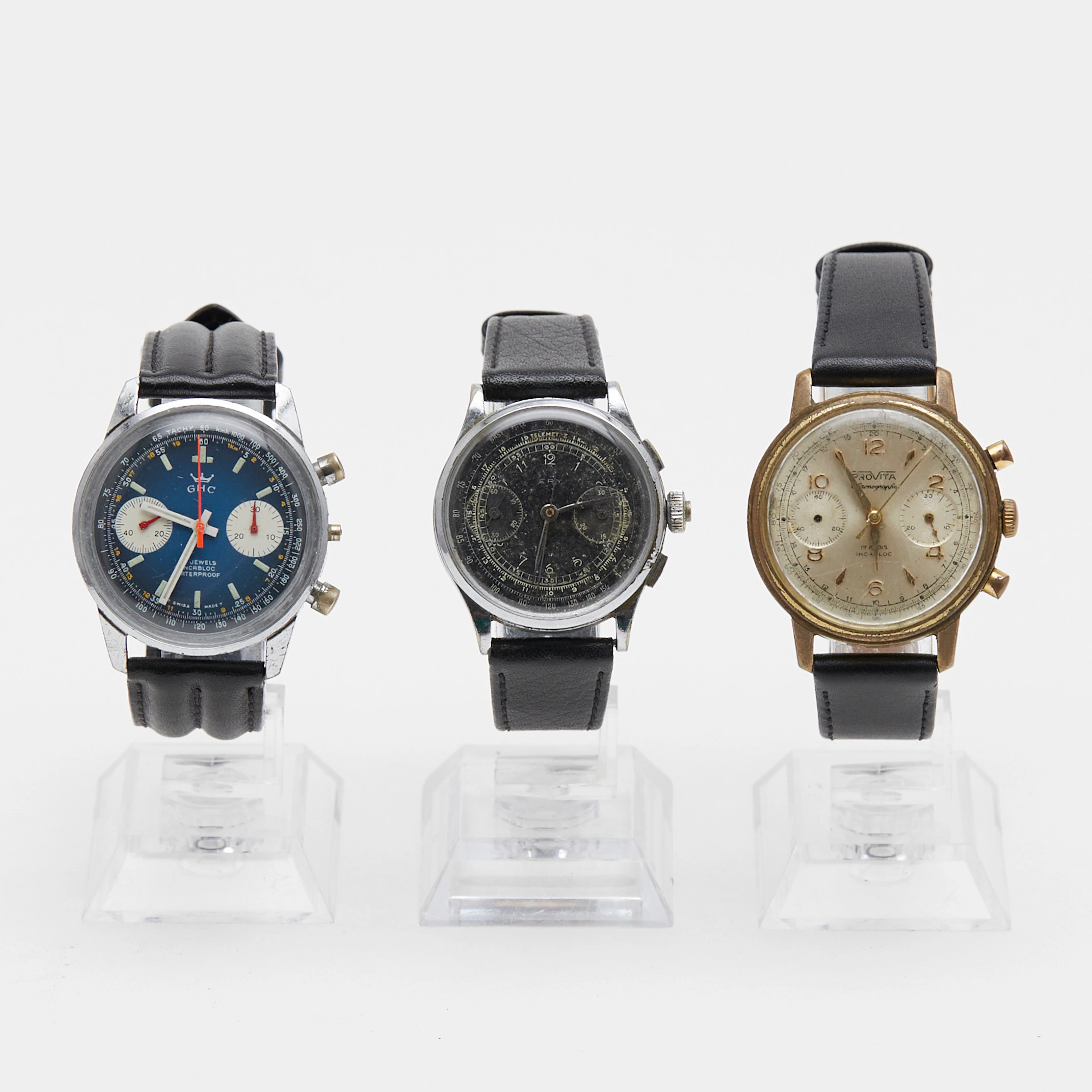 PROVITA, GHC, ERY. Konvolut Armbanduhren / Chronographen, 20. Jahrhundert. (3).