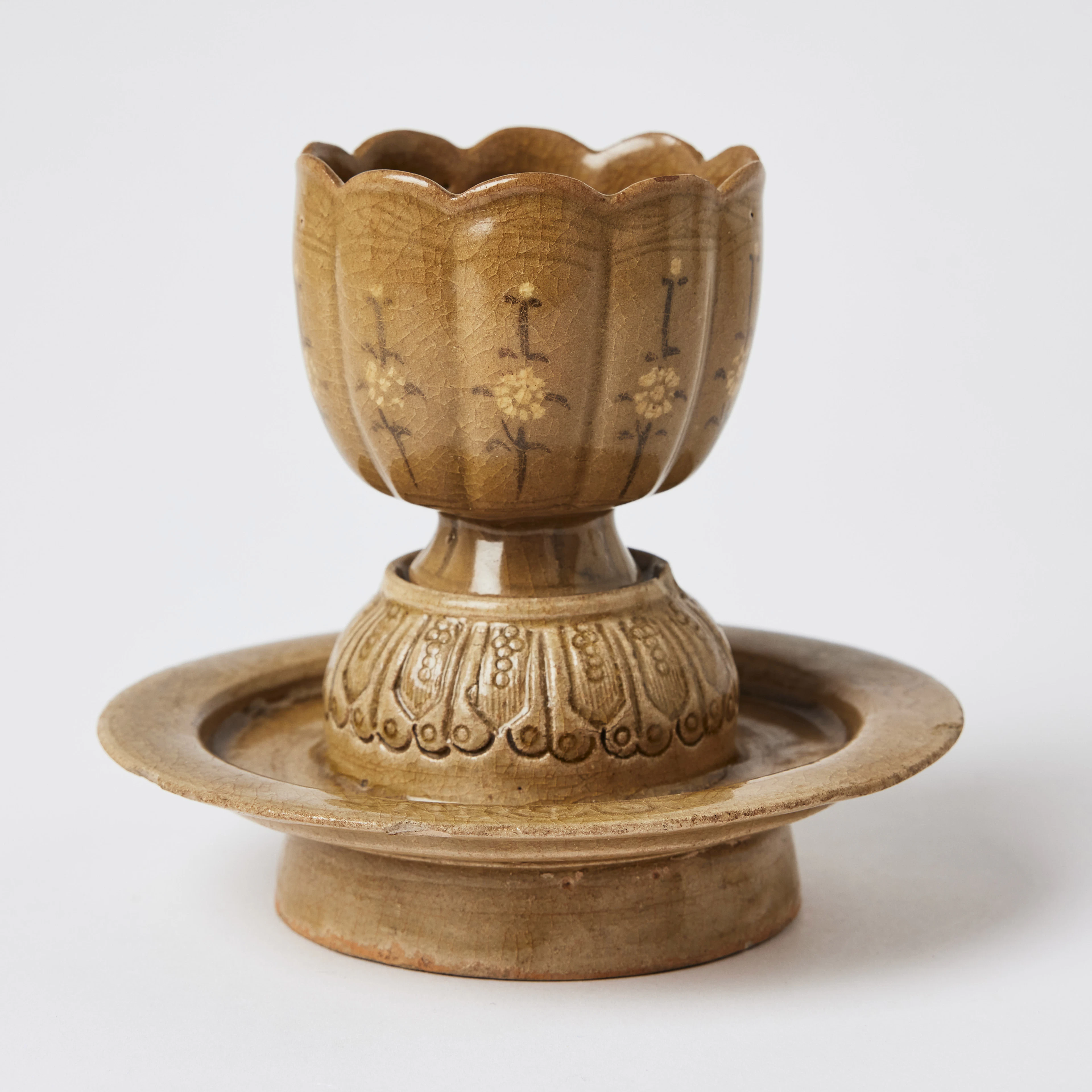 A Korean Stoneware Wine Cup and Stand.