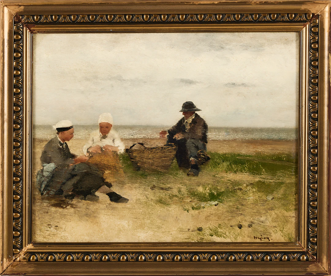 AUGUST HAGBORG. Ostronplockare, olja på pannå, signerad Hagborh.