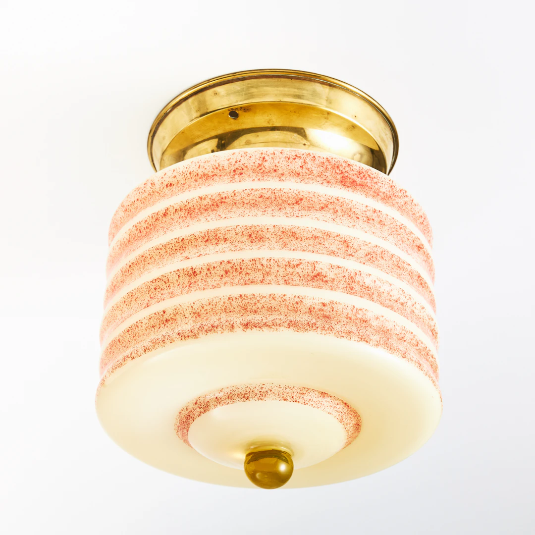 TAKLAMPA, 1930-tal, glas, art deco, mässings armatur.