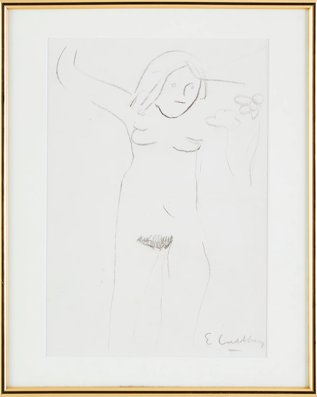 ERLAND CULLBERG. Nakenstudie, kolteckning.