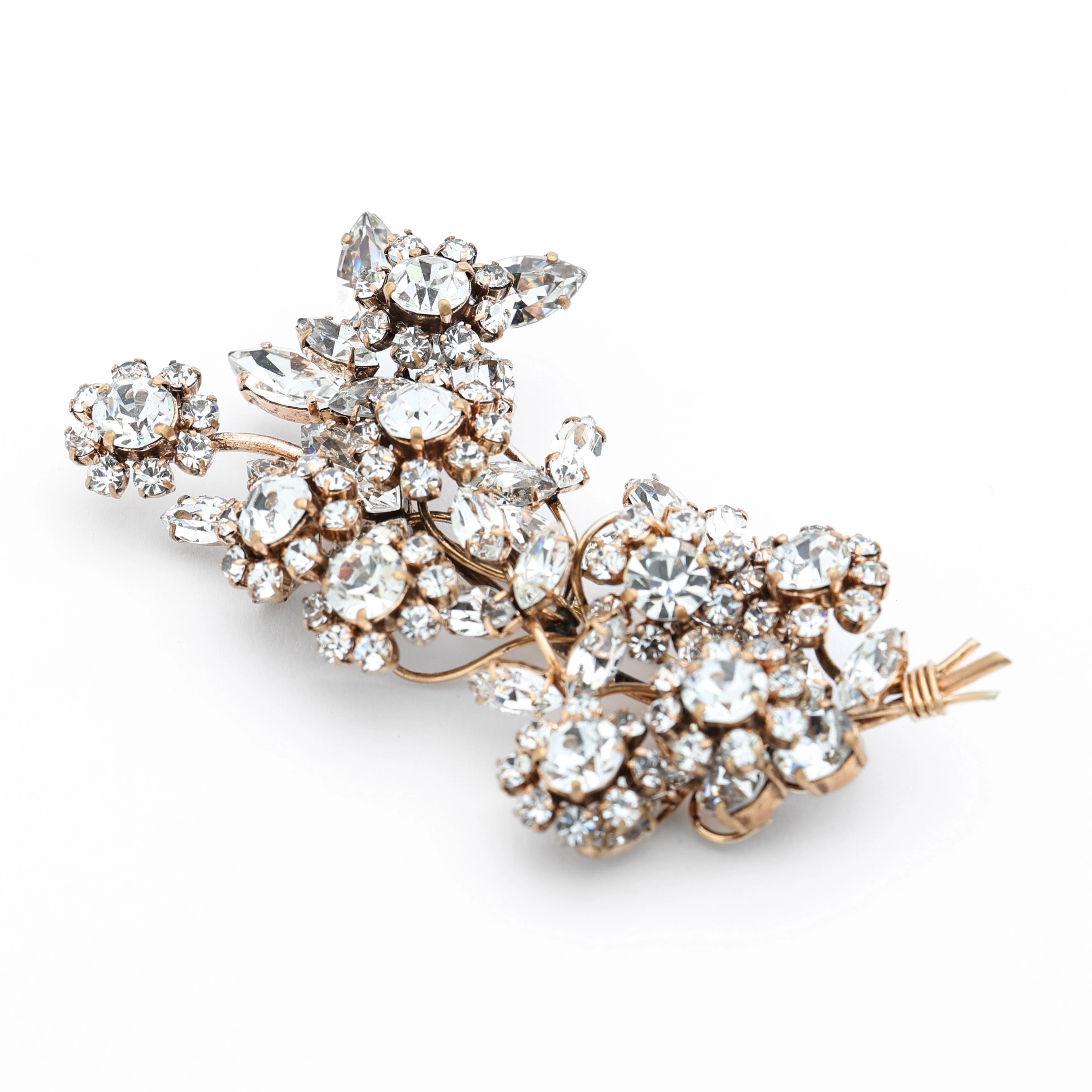 BROSCH, strass, gulmetall, 1800-/1900-tal.