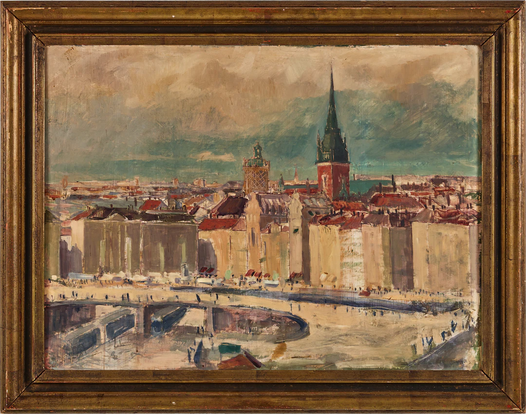 CARL HERMAN WETTERWIK (1910-1949) Gamla Stan sedd från Slussen, oljemålning