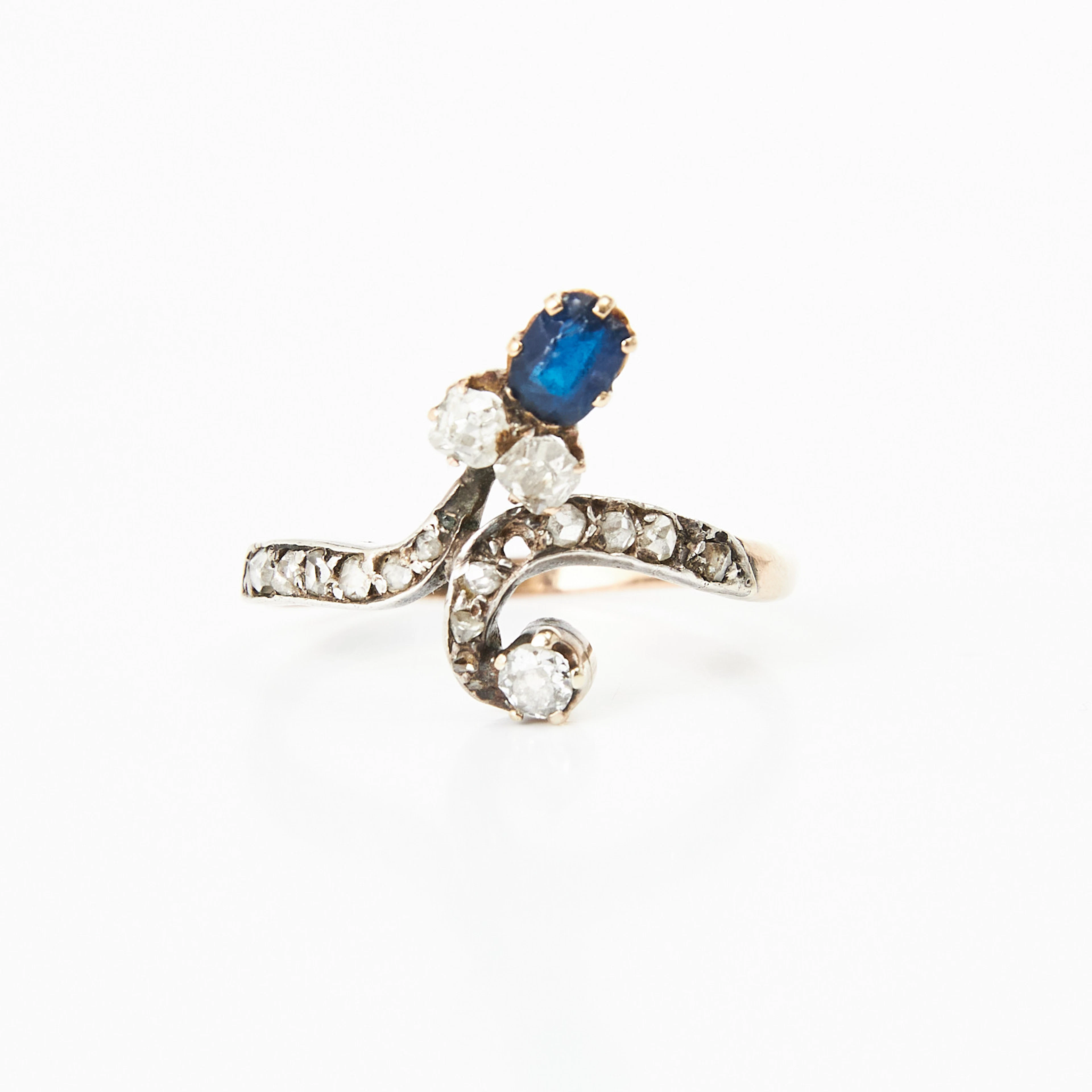 RING, 14K guld, silver, blå paste och diamanter, Ryssland, omkring