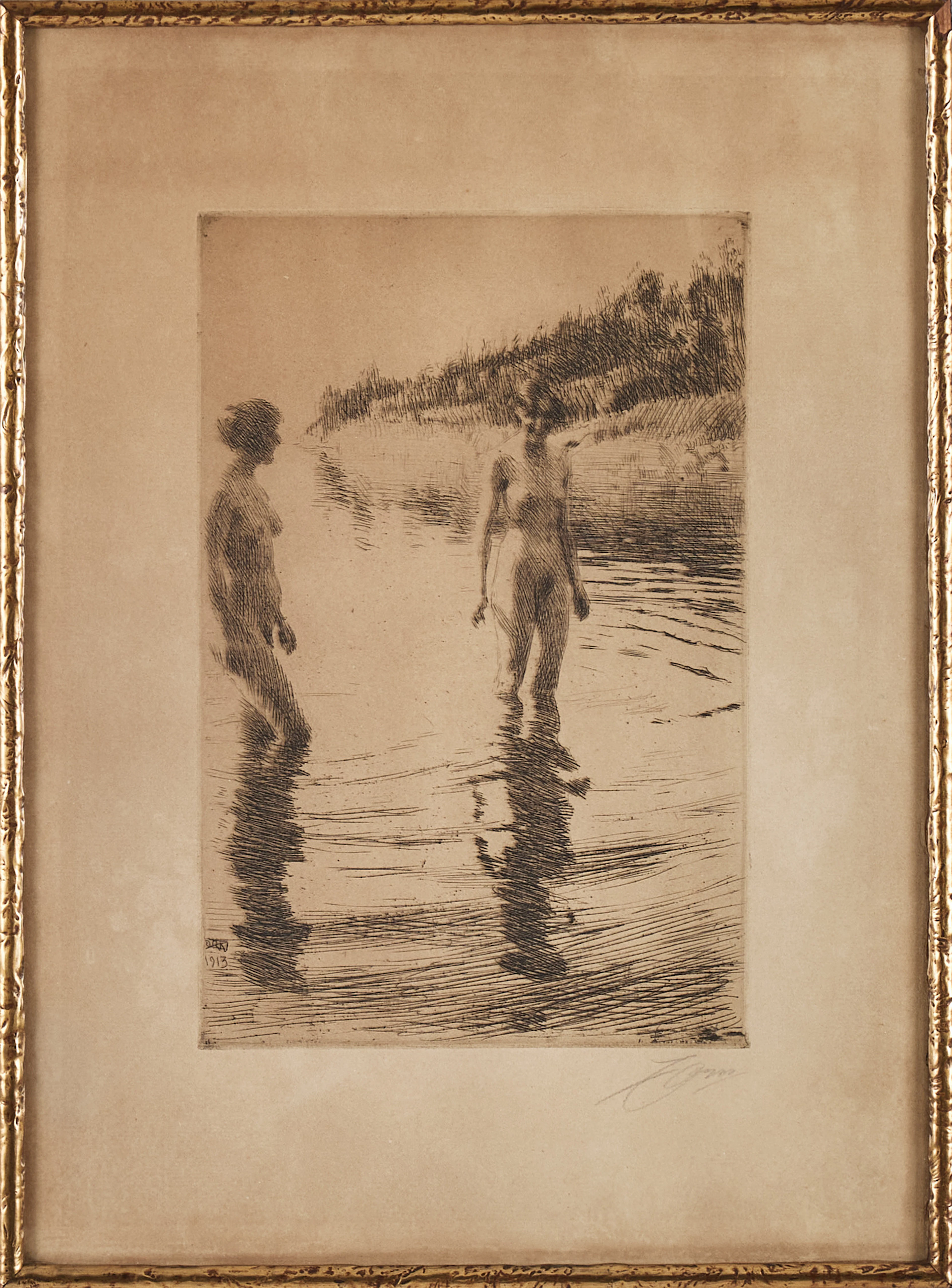 ANDERS ZORN. Etsning, "Grunt", signerad och daterad i plåten 1913