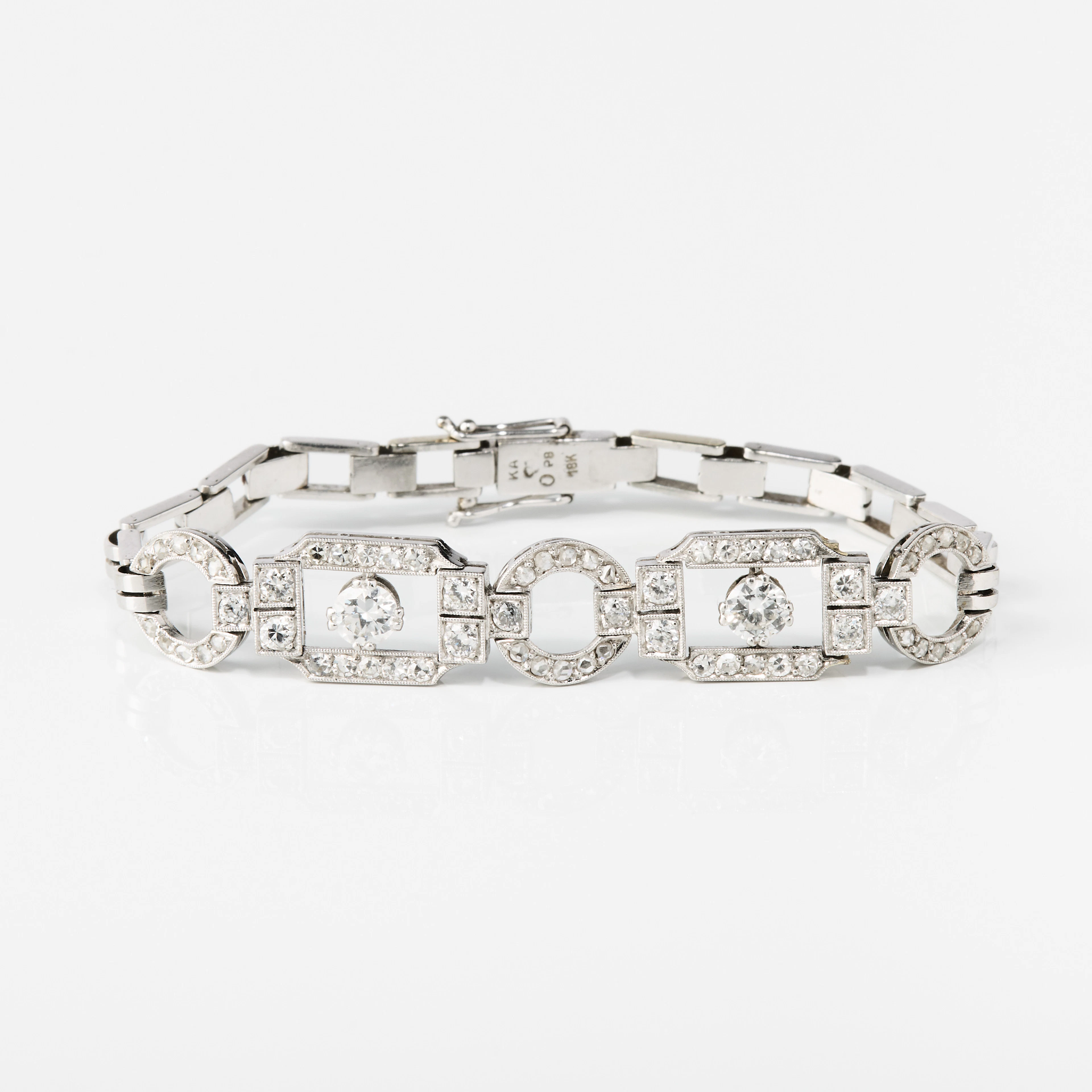 ARMBAND, platina med diamanter, Art Déco, 1920-tal, förlängt med 18K