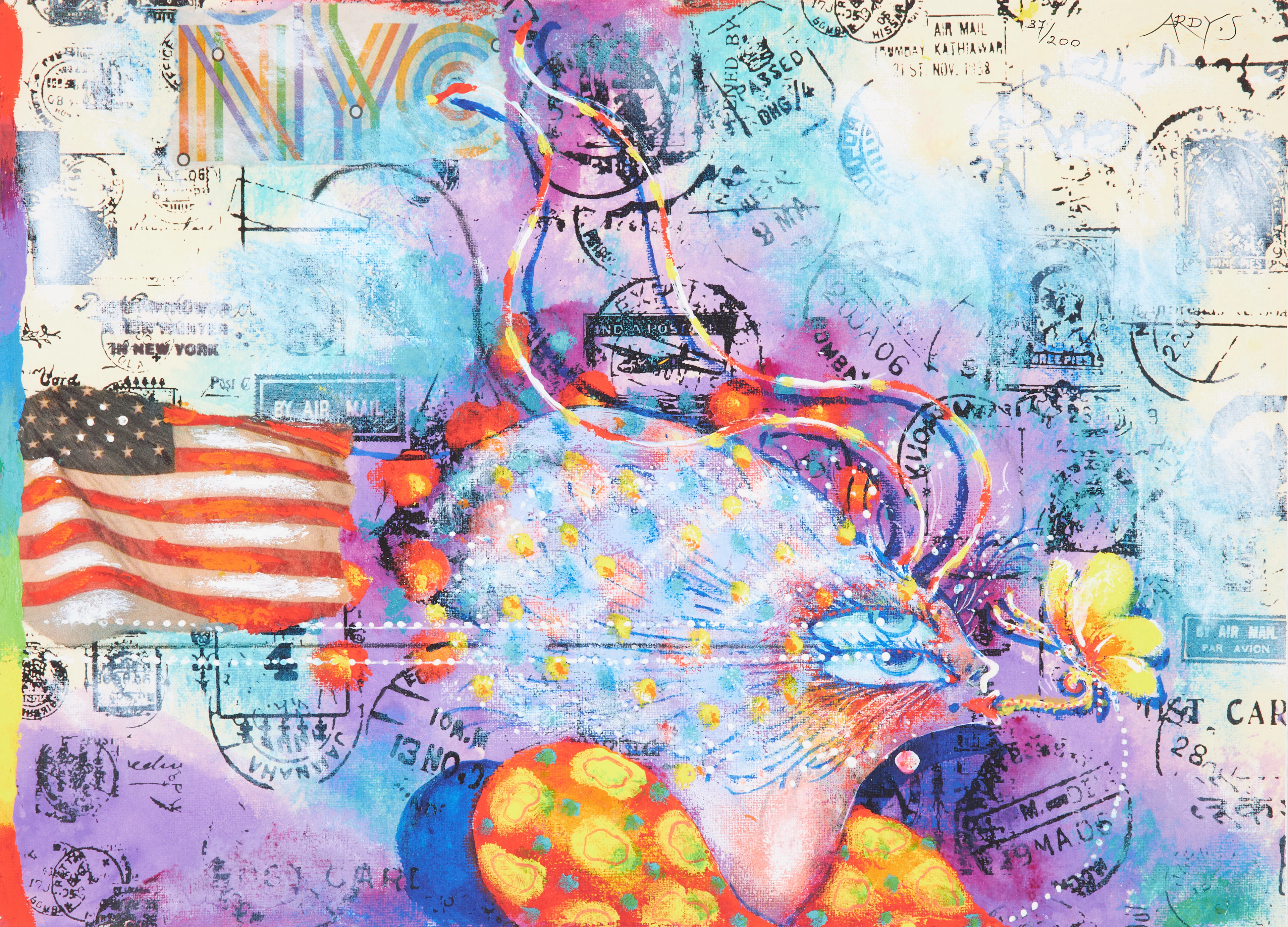 ARDY STRÜWER. "New York Lovegodess", färglitografi, delvis handkolorerad