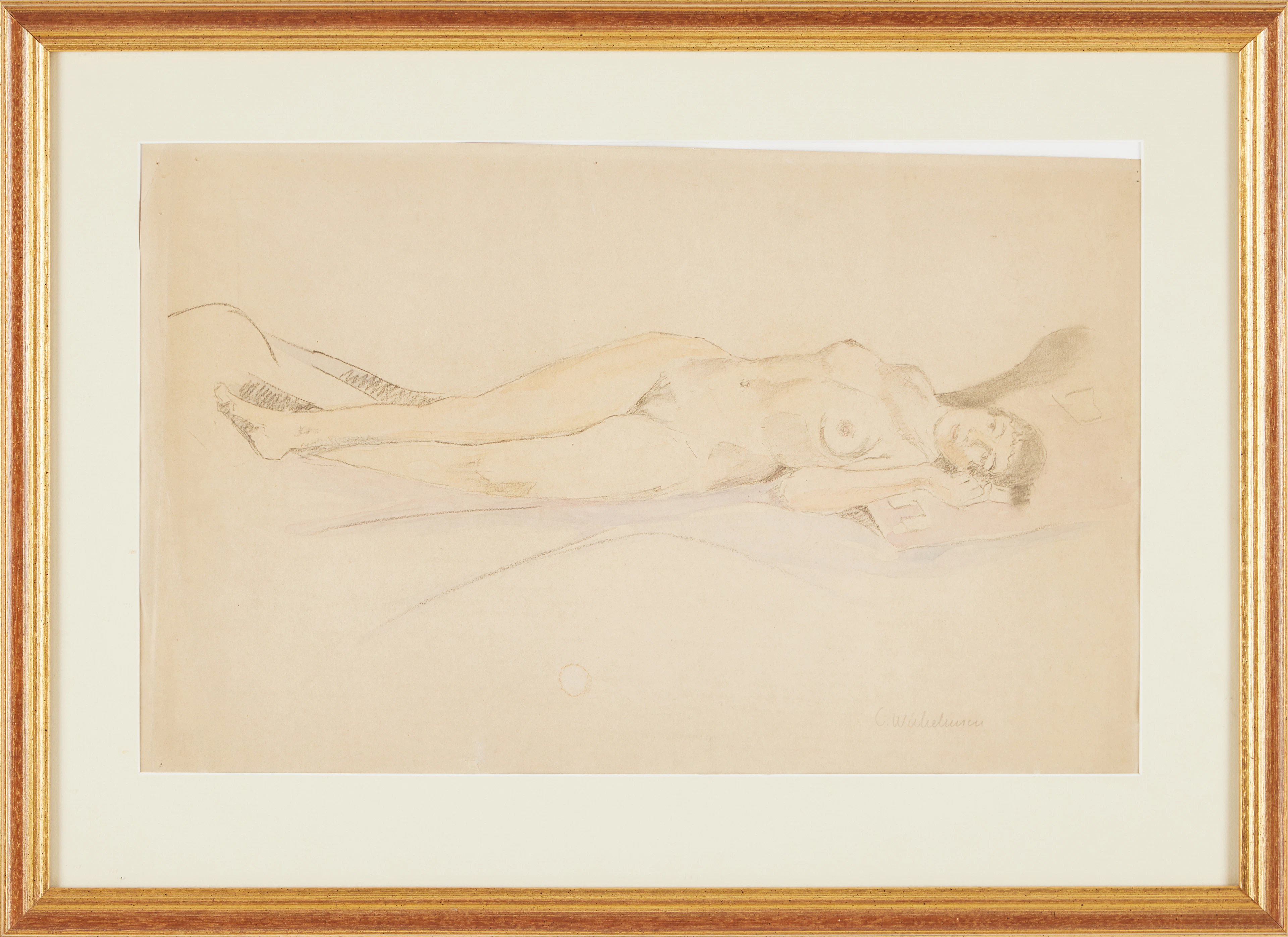 CARL WILHELMSON. Nakenstudie, signerad, blandteknik.