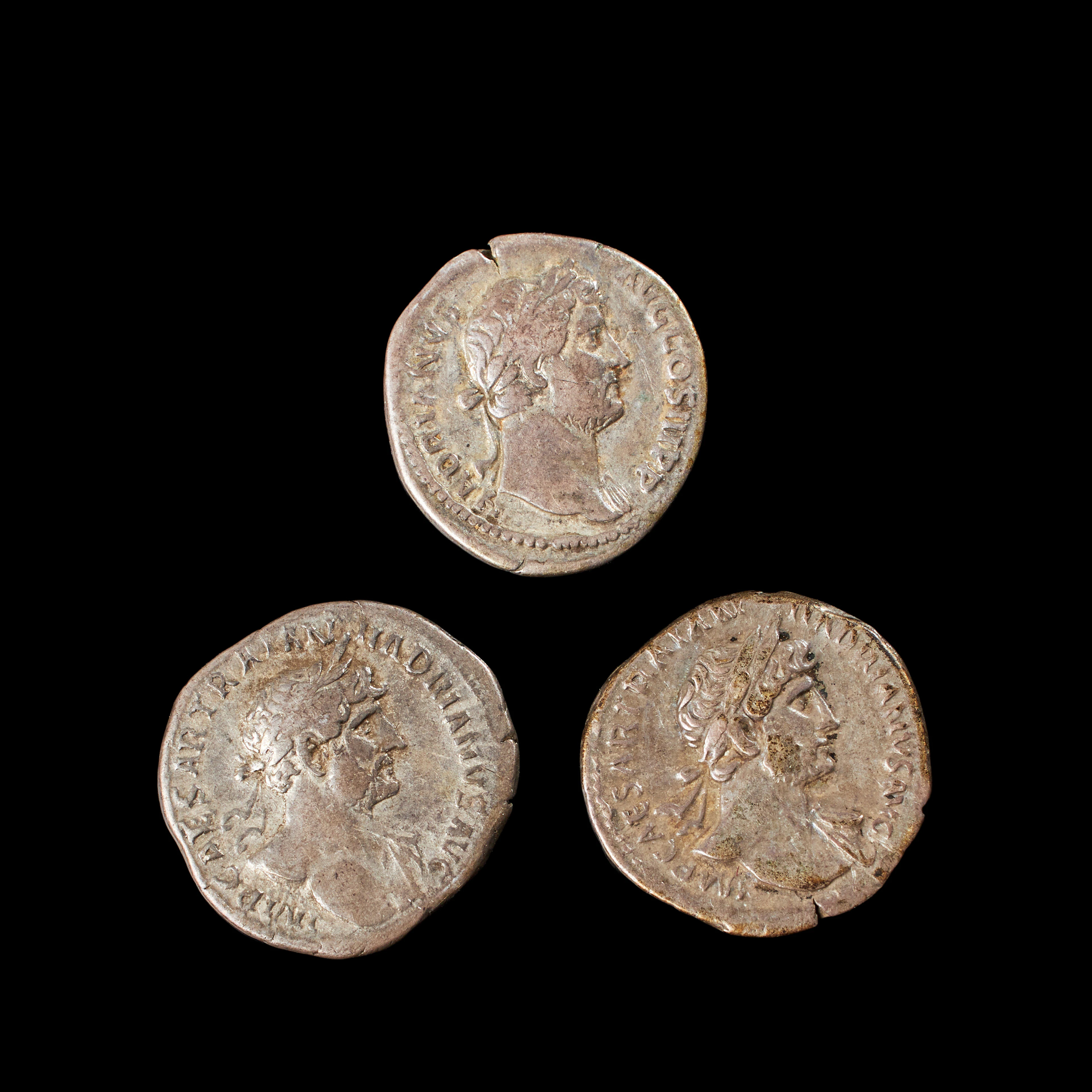 SILVERMYNT 3 st, romerska, Hadrianus, denarer präglad i Rom mellan