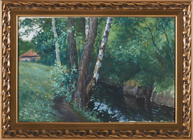OIDENTIFIERAD KONSTNÄR. Motiv av landskap med hus, olja på duk, 1900-talets