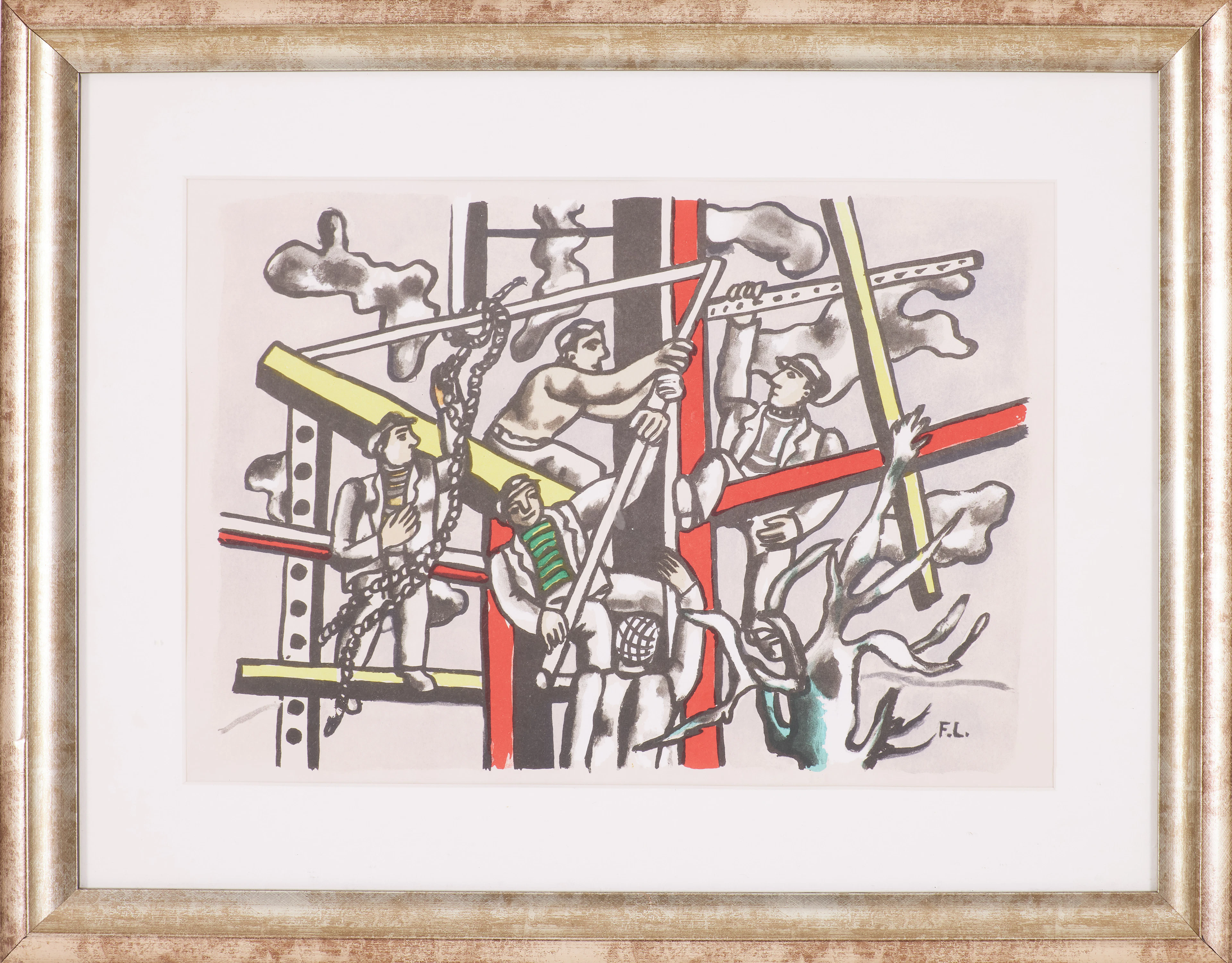 FERNAND LÉGER. efter, "Les constructeurs", färglitografi, monogramsignerad